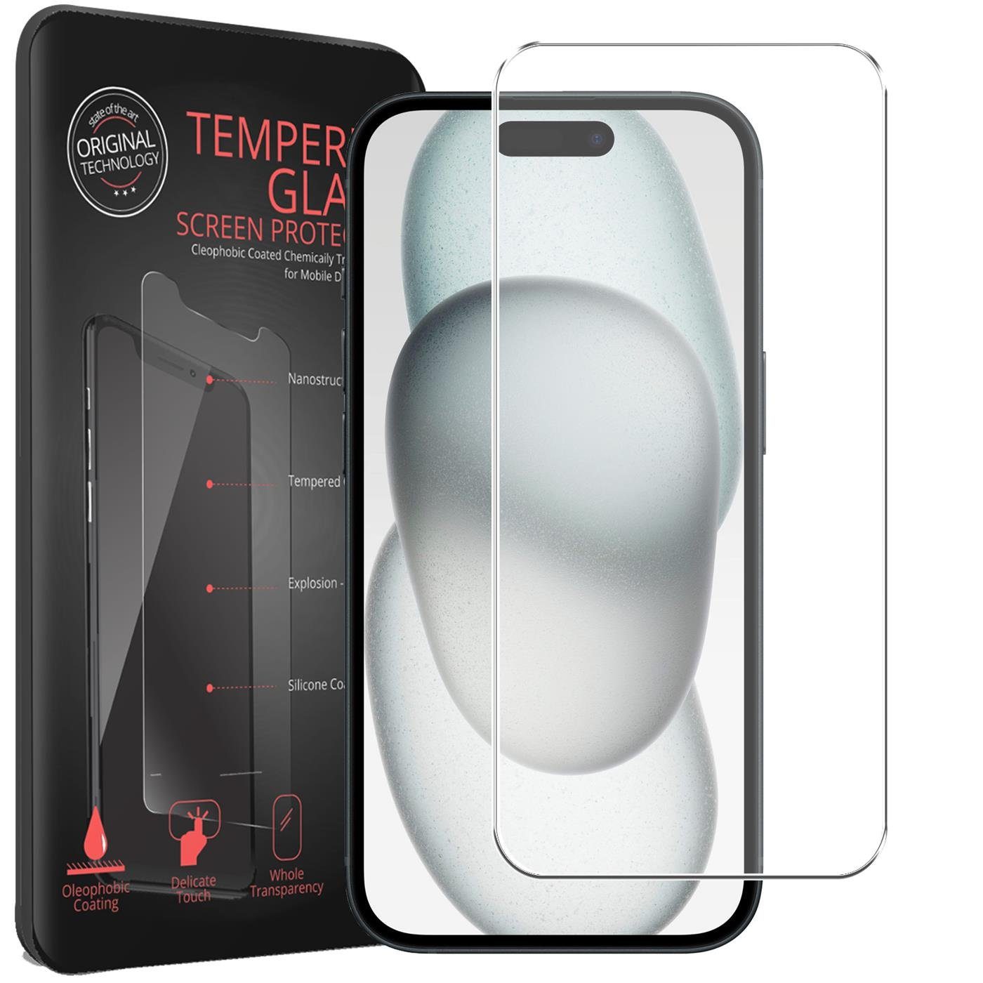 CoolGadget Schutzfolie Panzerfolie für Apple iPhone 15, (9H Härtegrad, 2x Schutzglas, 1xReinigungset), Displayfolie Panzer Schutzfolie 2 Stück für iPhone 15 Glas Folie