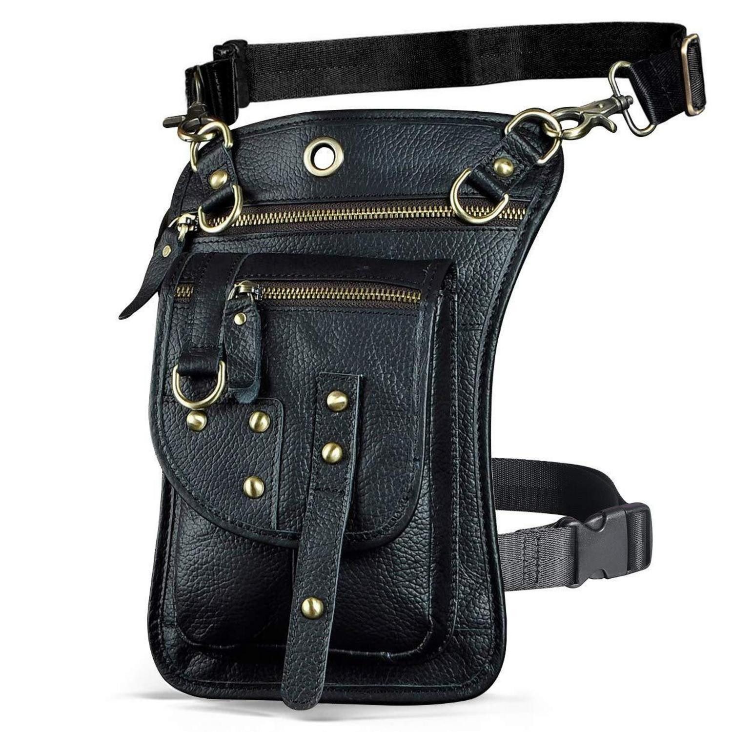 LuxusKollektion Beintasche Hüfttasche Gürteltasche Leder Herren Messenger 2141 A3 Schwarz