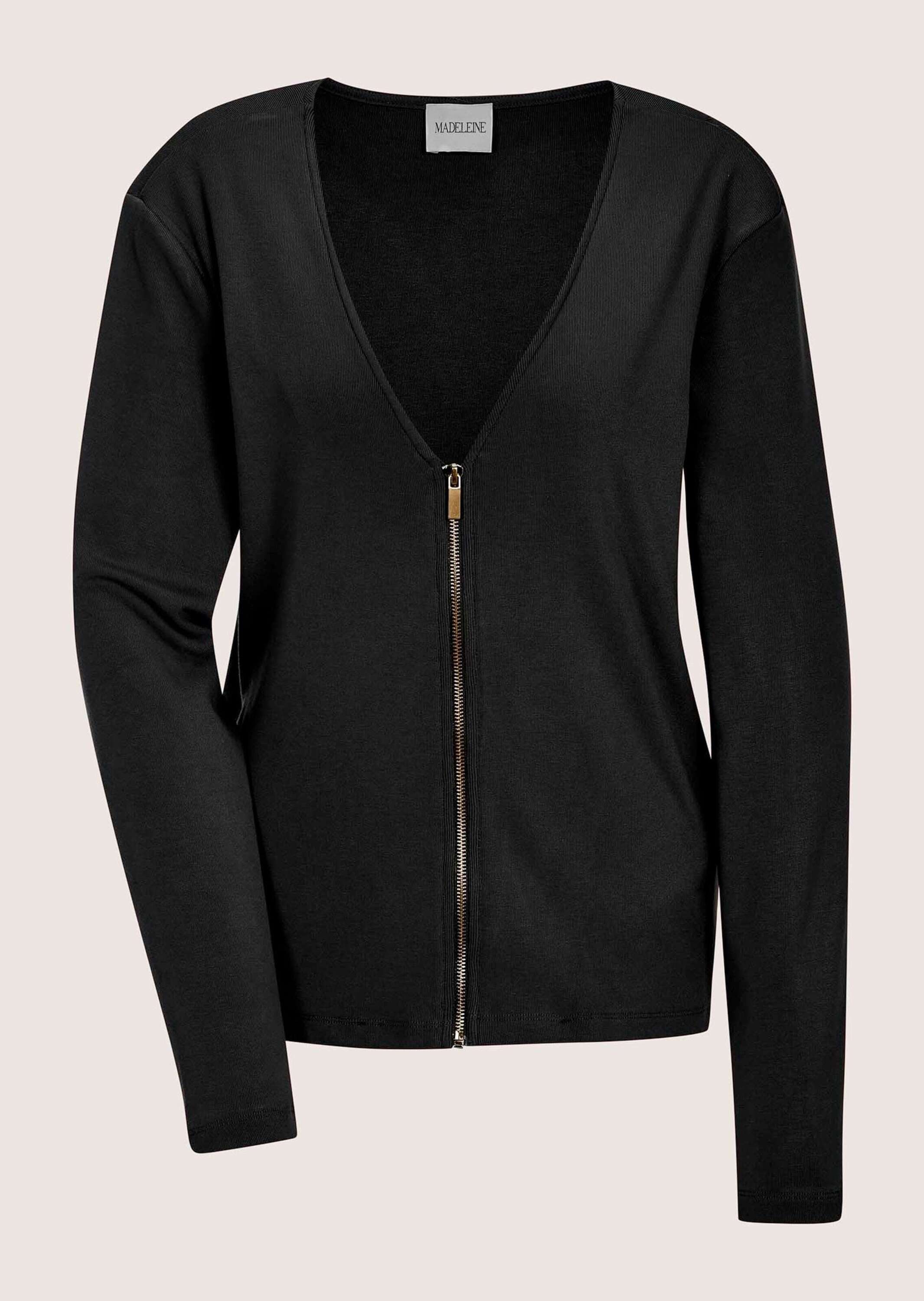 MADELEINE Langarmshirt Elegante Viskosejacke mit Reißverschluss Sportlich-eleganter Blazer mit tiefem V-Ausschnitt, ungefüttert
