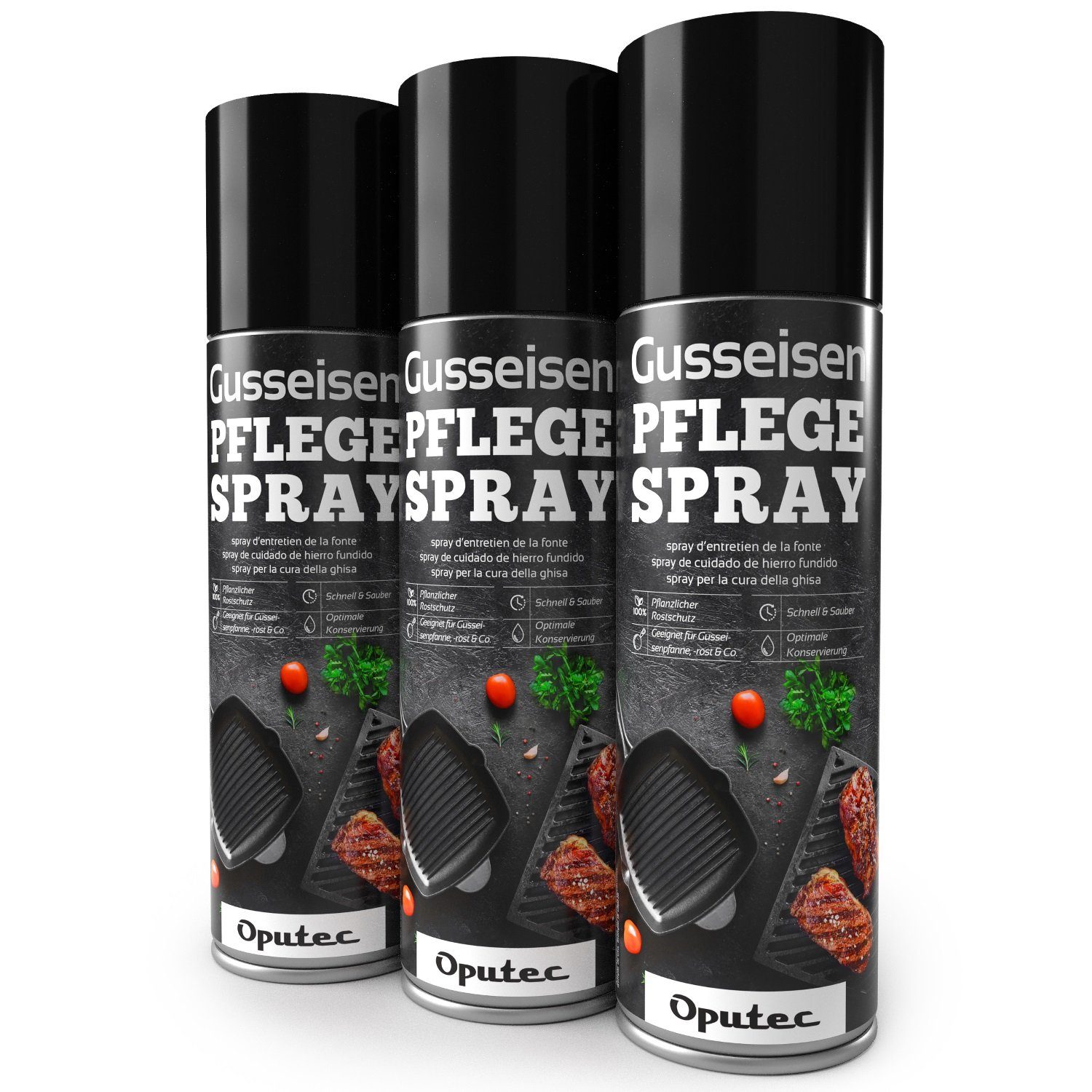 Oputec 3x500ml Gusseisen-Pflegespray - Trennspray Grill, Pfanne, Dutch Oven Очиститель гриля (Spar-Set)