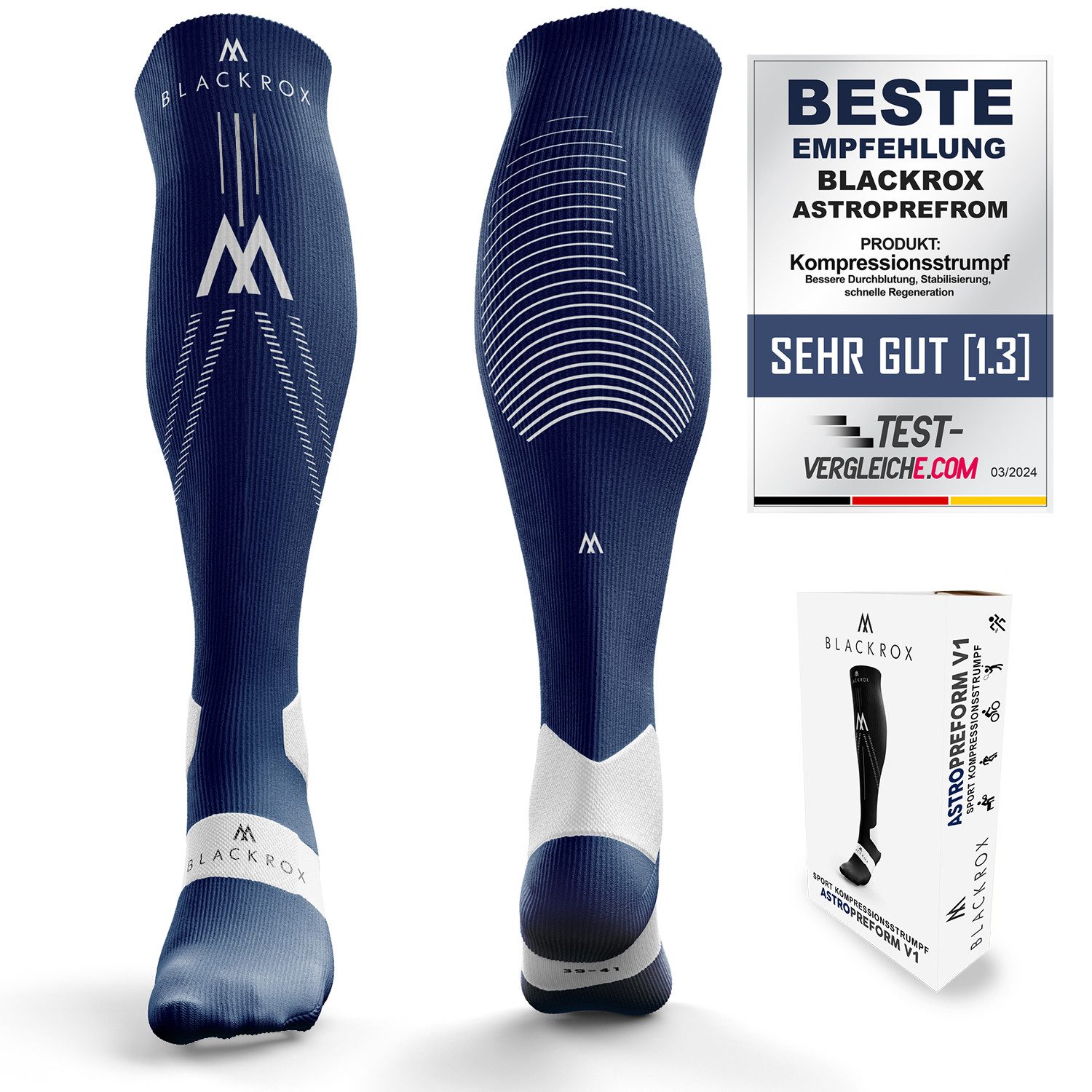BLACKROX Kompressionsstrümpfe [Vergleichssieger 2024] Astropreform V1, Gr. S-XL, Damen und Herren