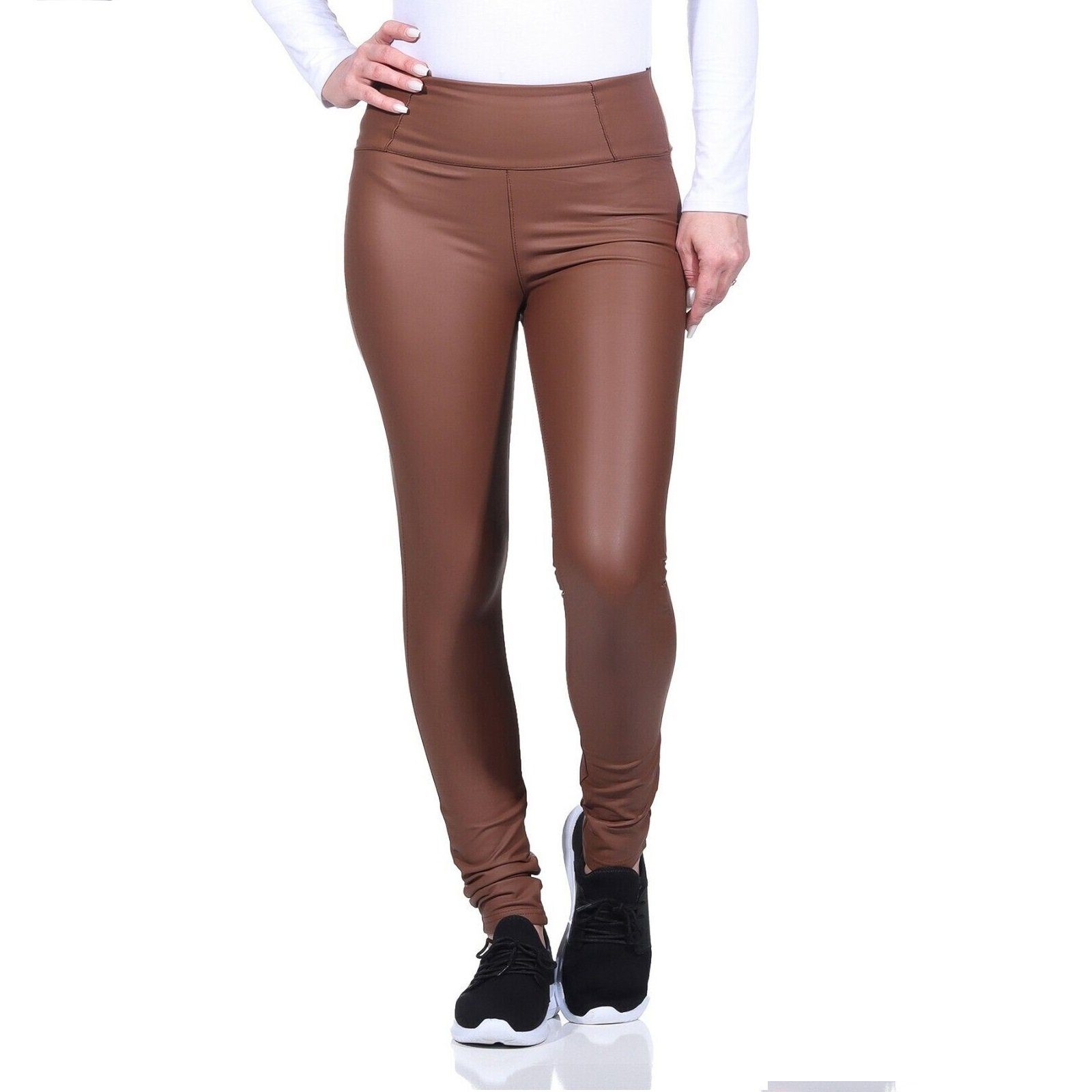 Warme Kunstlederleggings Gesäßtaschen, Damen Teddyfleece in elastischem Aurela gefütterte Rostbraun mit mit für Bund, Lederhose Größen mit Damenmode (1-tlg) Lederleggings gefüttert auch erhältlich, großen