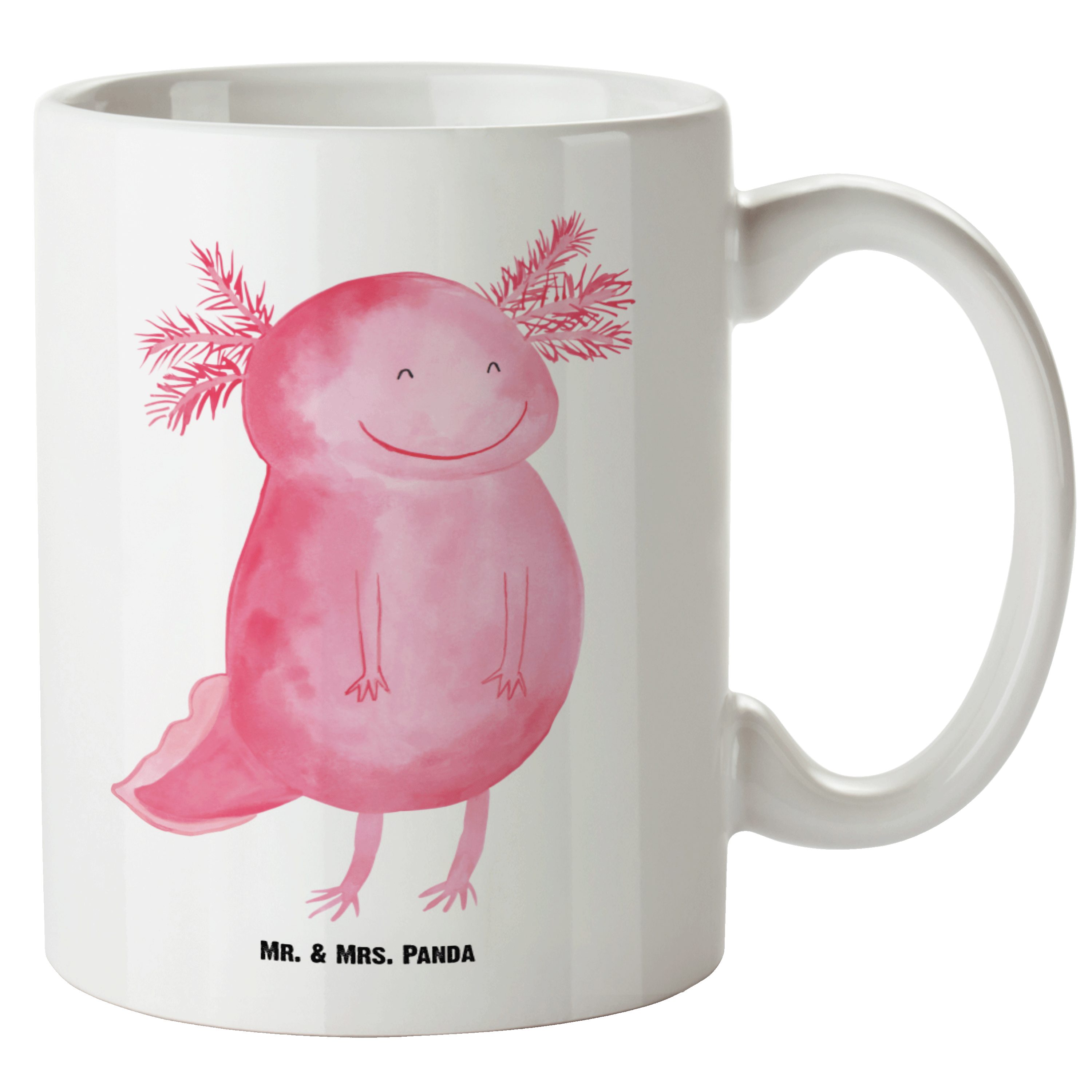 Mr. & Mrs. Panda Tasse Axolotl glücklich - Weiß - Geschenk, gute Laune, Molch, Groß, Große T, XL Tasse Keramik