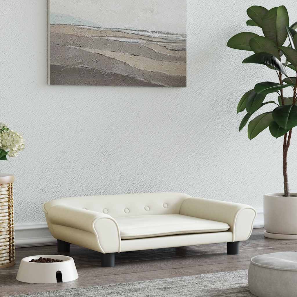 furnicato Hundebett Creme 70 x 48 x 22 cm – Bequemes Haustier-Sofa, Samt, Samtbezogene Hundekiste mit Massivholzrahmen für das Schlafzimmer
