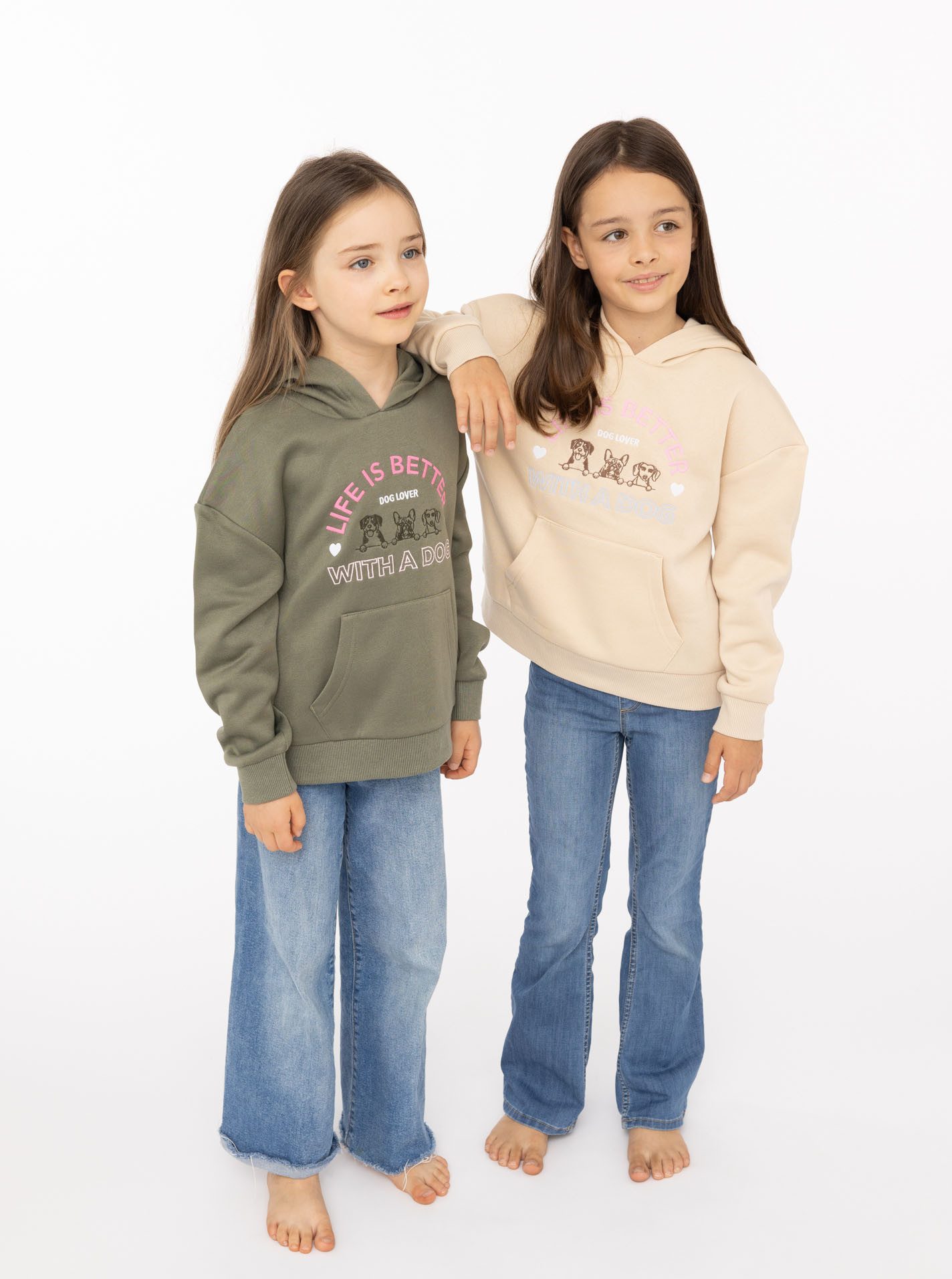 Zwillingsherz Hoodie "Dog Life" Mini-Me,mit gestickten Hunden und Slogan – Bild 5 von 5