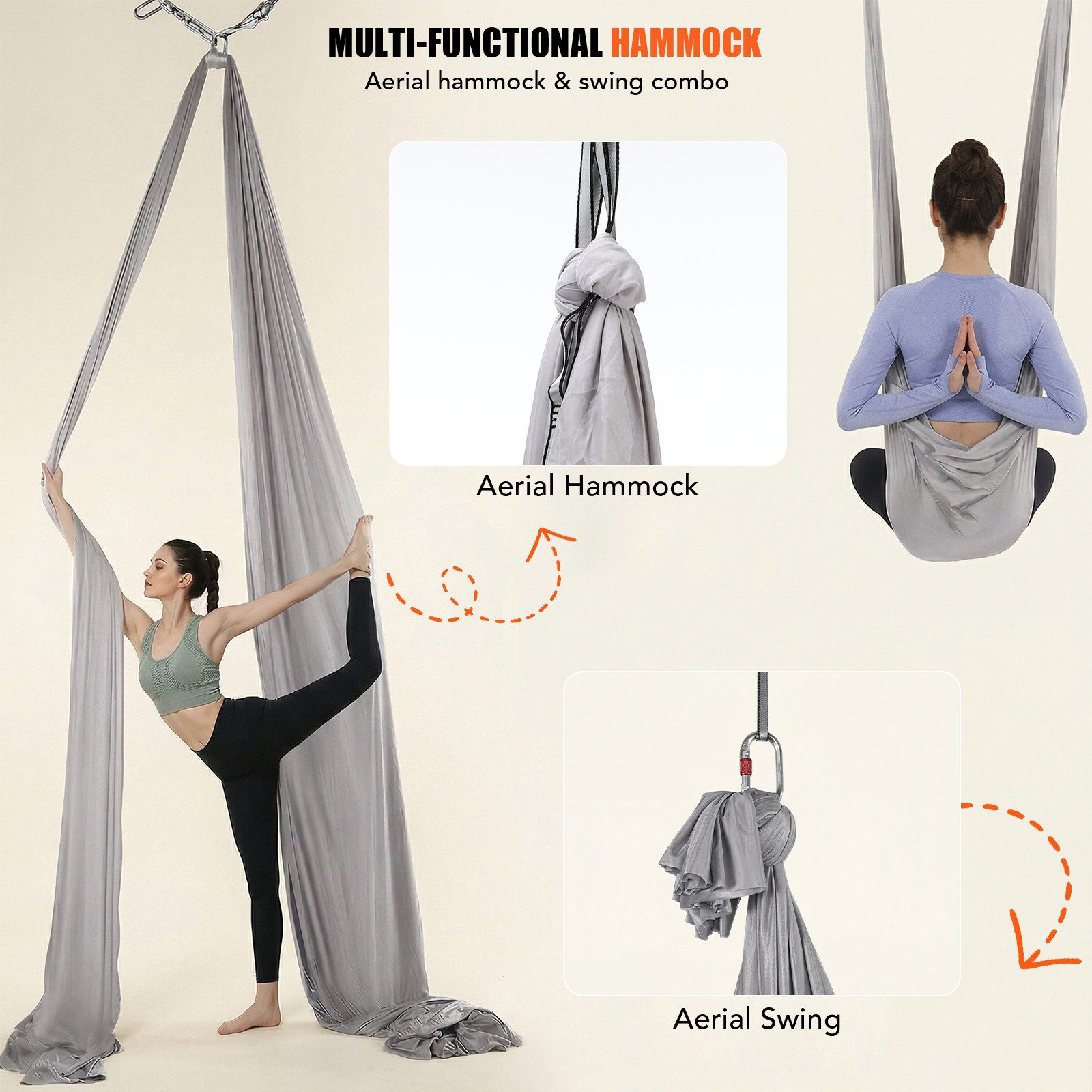 kehot Yogamatte Yoga Hängematte Set 160x285 cm – Aerial Yoga Tuch mit Befestigung (Inkl. Deckenhalterung, Karabiner & Gurte für Zuhause Training, Reißfestes Polyester, stabil & hautfreundlich für Yoga & Stretch), Für Anfänger & Fortgeschrittene – Kraft, Balance & Entspannung
