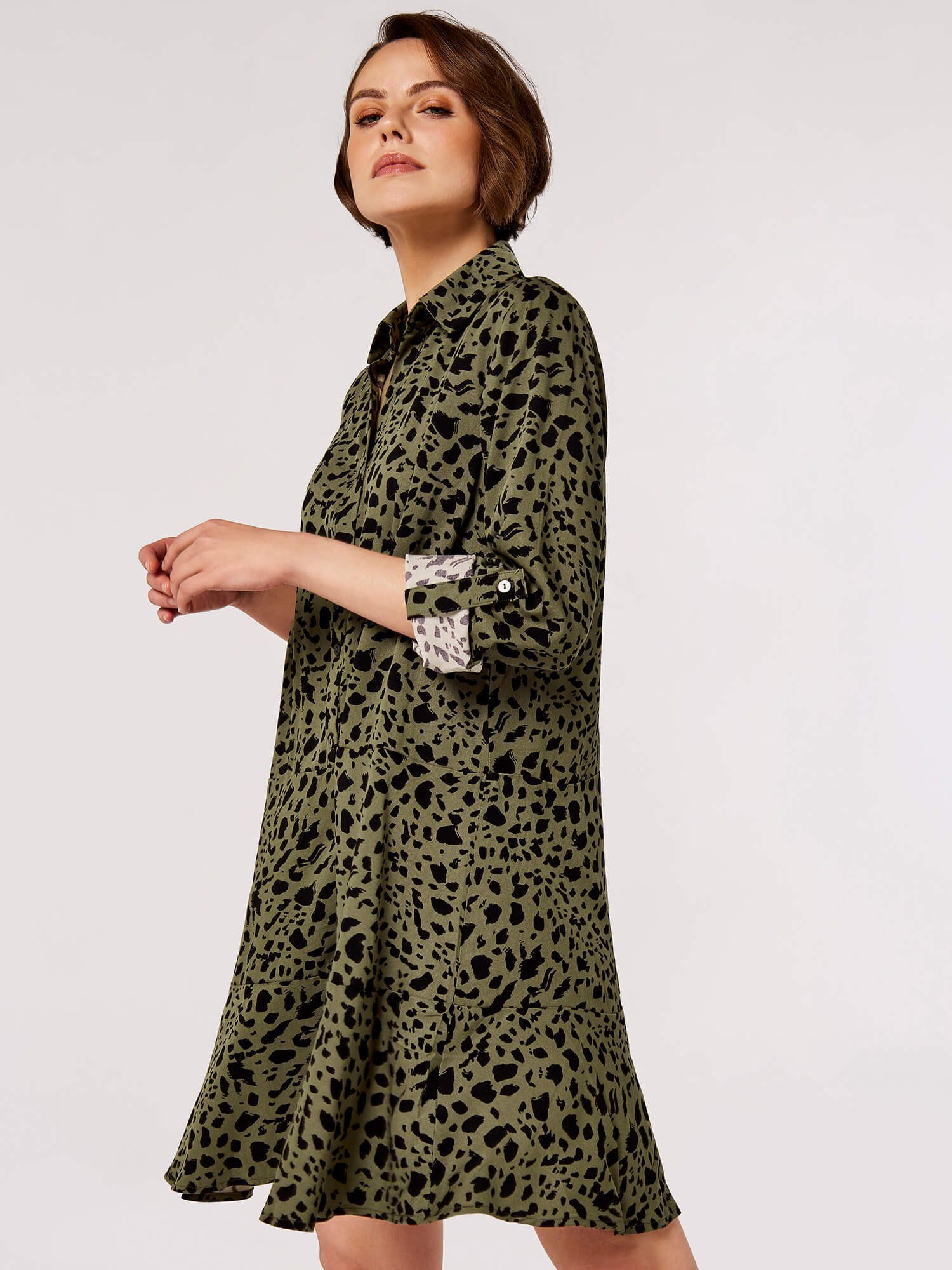 Apricot Minikleid Animal Print Longsleeve Shirt Dress mit Krempelärmeln günstig online kaufen
