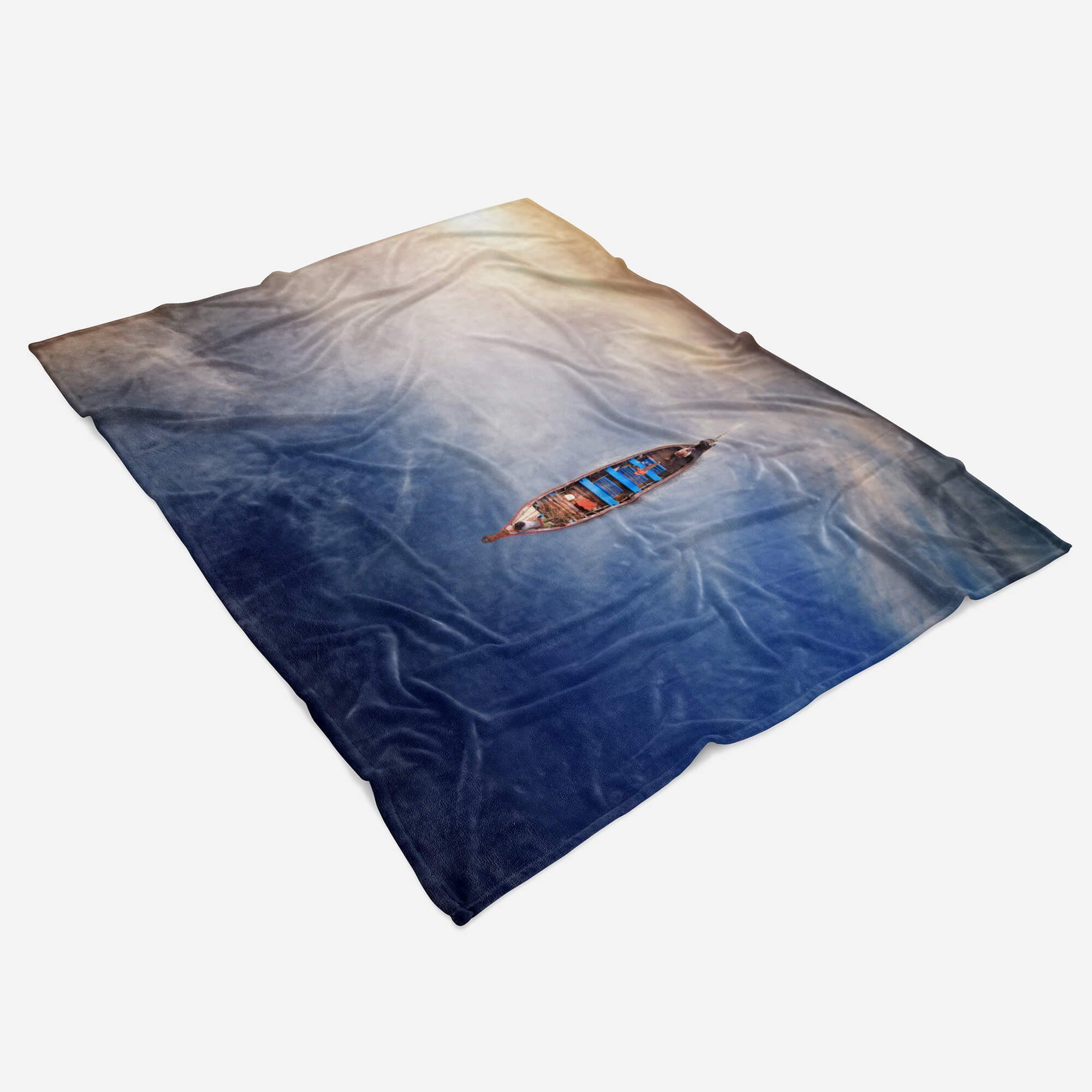 (1-St), Saunatuch Art Baumwolle-Polyester-Mix Sinus Handtuch Fischerboot Fotomotiv Handtuch mit Vogelp, Strandhandtuch Kuscheldecke Handtücher