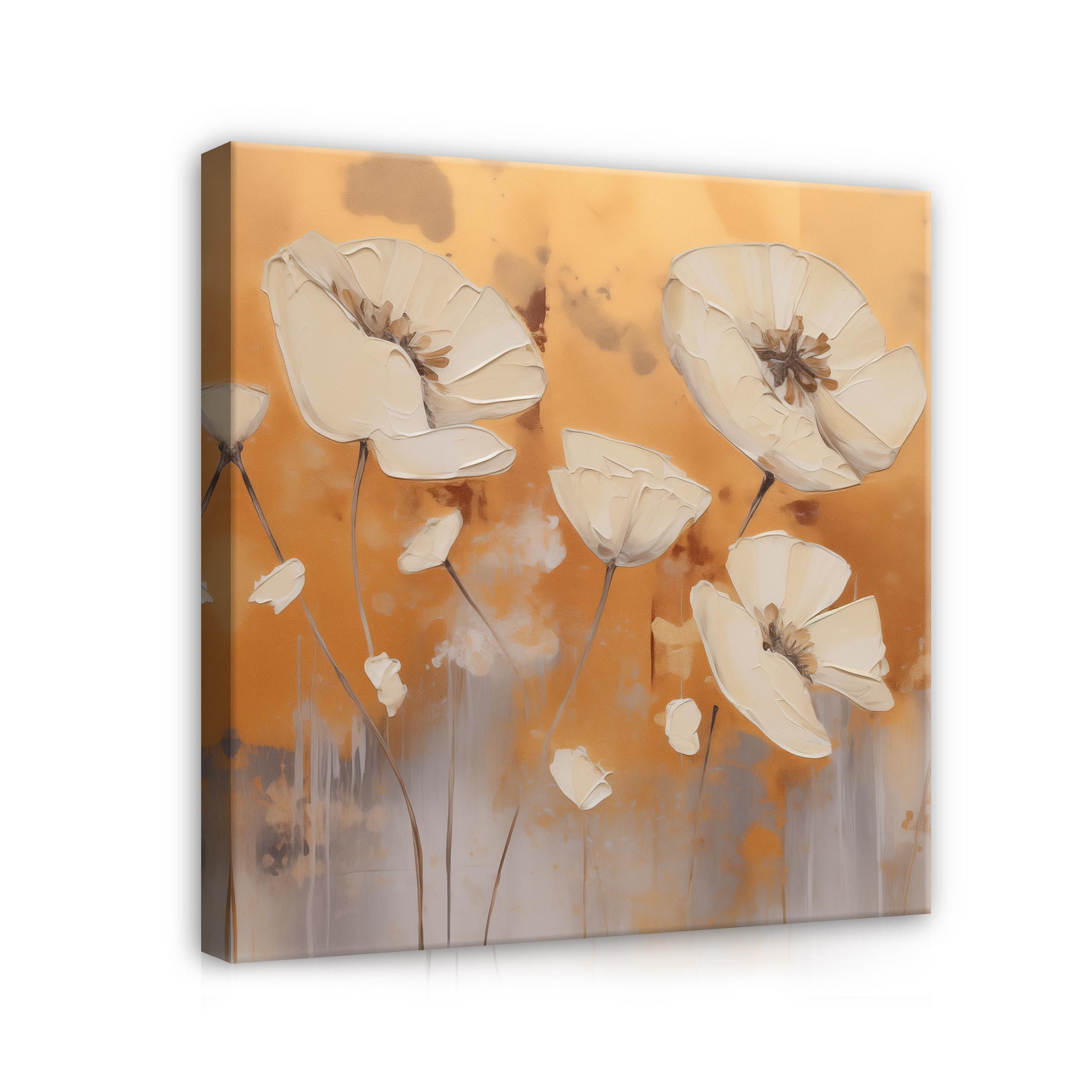 Leinwandbild Blumen Gold Abstrakt Kunst Wandbild XXL Leinwandbilder Modern