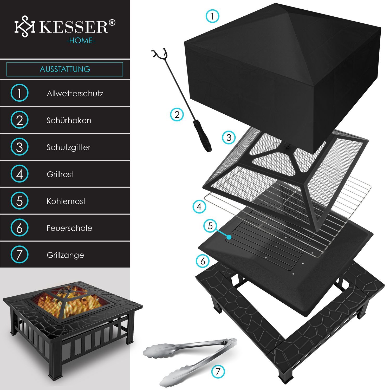 KESSER Feuerschale, Feuerstelle mit Grillrost Grillzange günstig online kaufen