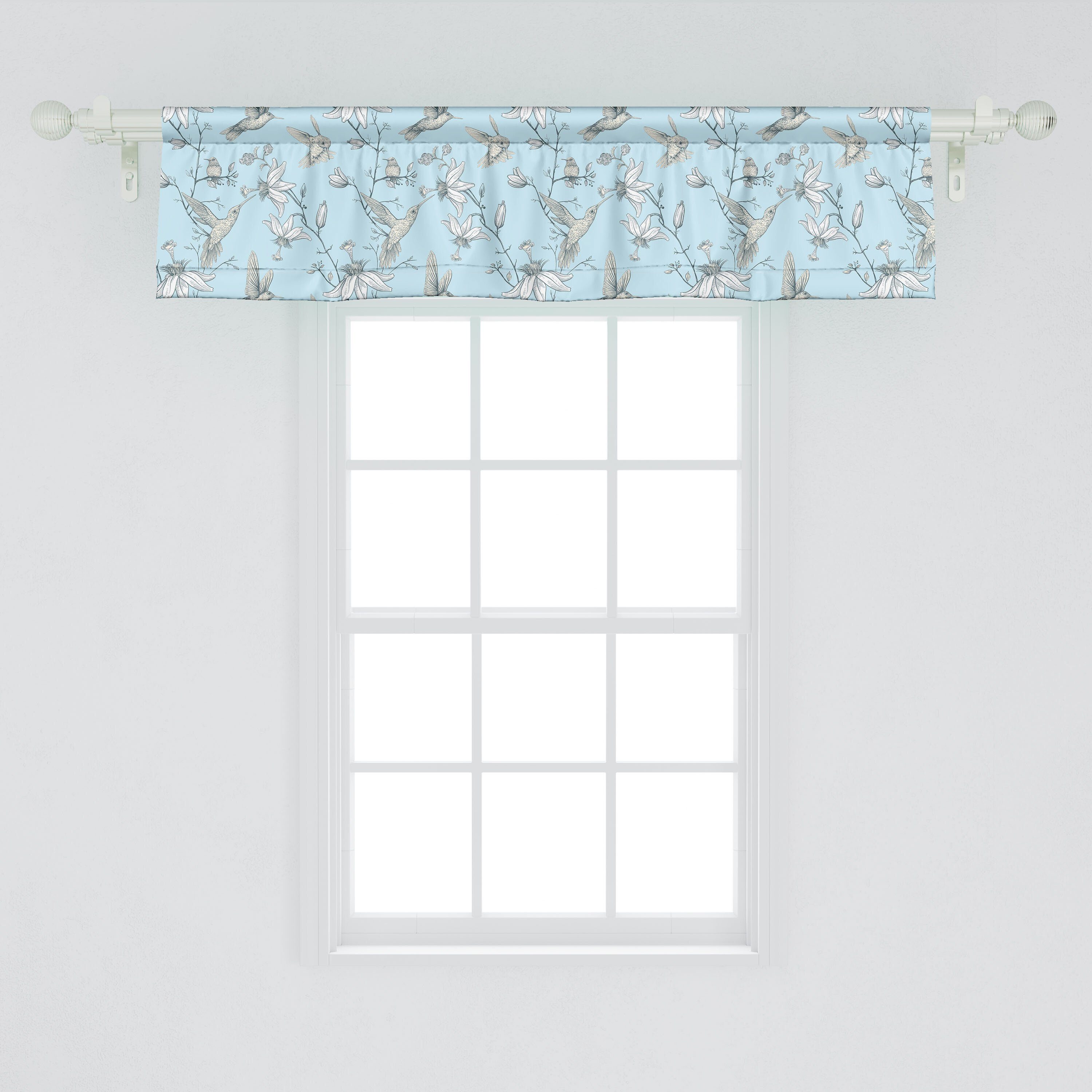 Blumen Scheibengardine Vogel für Abakuhaus, mit Schlafzimmer Vorhang Küche Kolibris Dekor Microfaser, Volant Stangentasche,