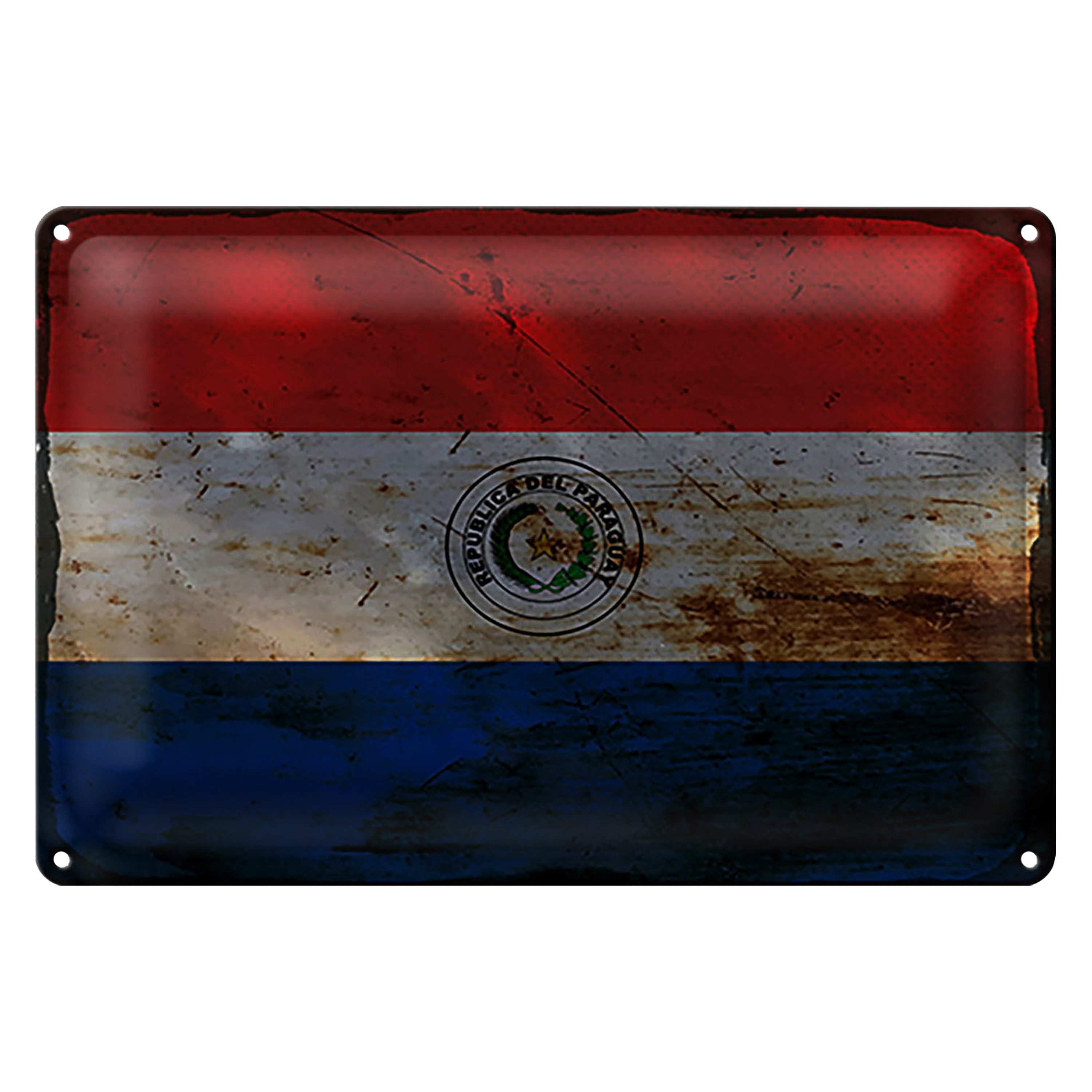 Roomando Metallschild Flagge Paraguay 18x12cm Flag of Paraguay Rost