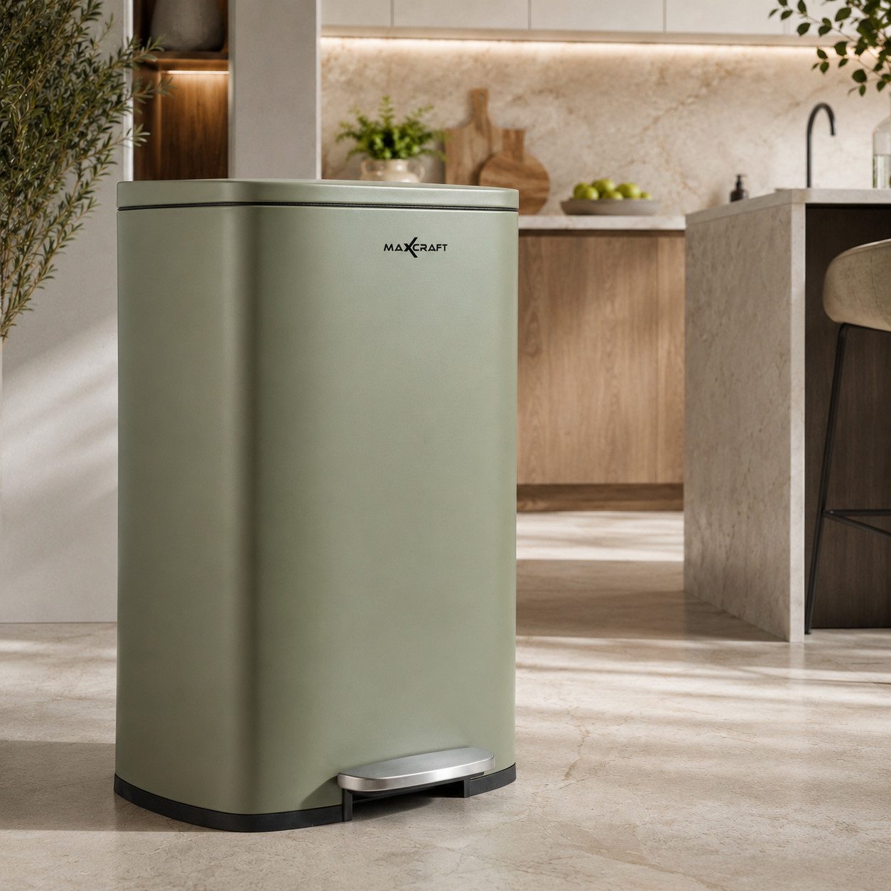 MAXCRAFT Biomülleimer Mülleimer / Treteimer - 50 Liter mit Soft Close Deckel in Grün