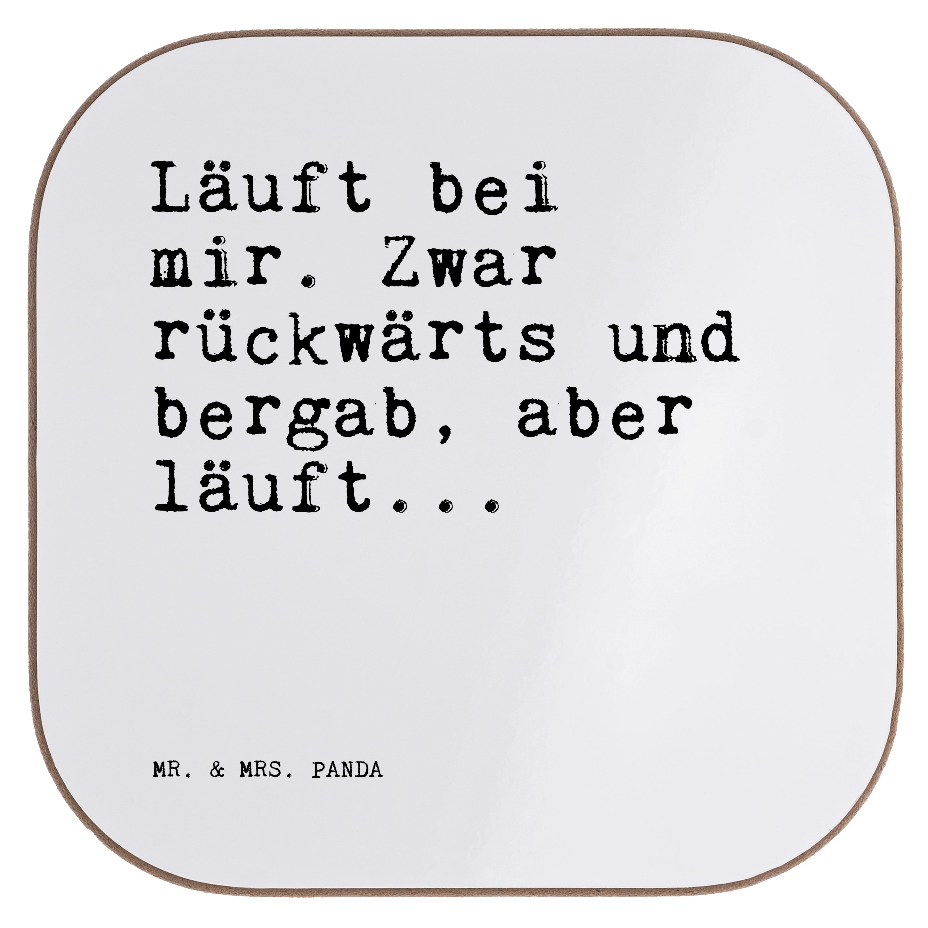 Mr. & Mrs. Panda Getränkeuntersetzer Läuft bei mir. Zwar... - Weiß - Geschenk, Lustig, Bierdeckel, lustig, 1-tlg.