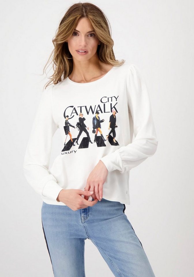Monari Rundhalsshirt mit Catwalk Print, Fließende Viskosemischung aus  elastischem Material