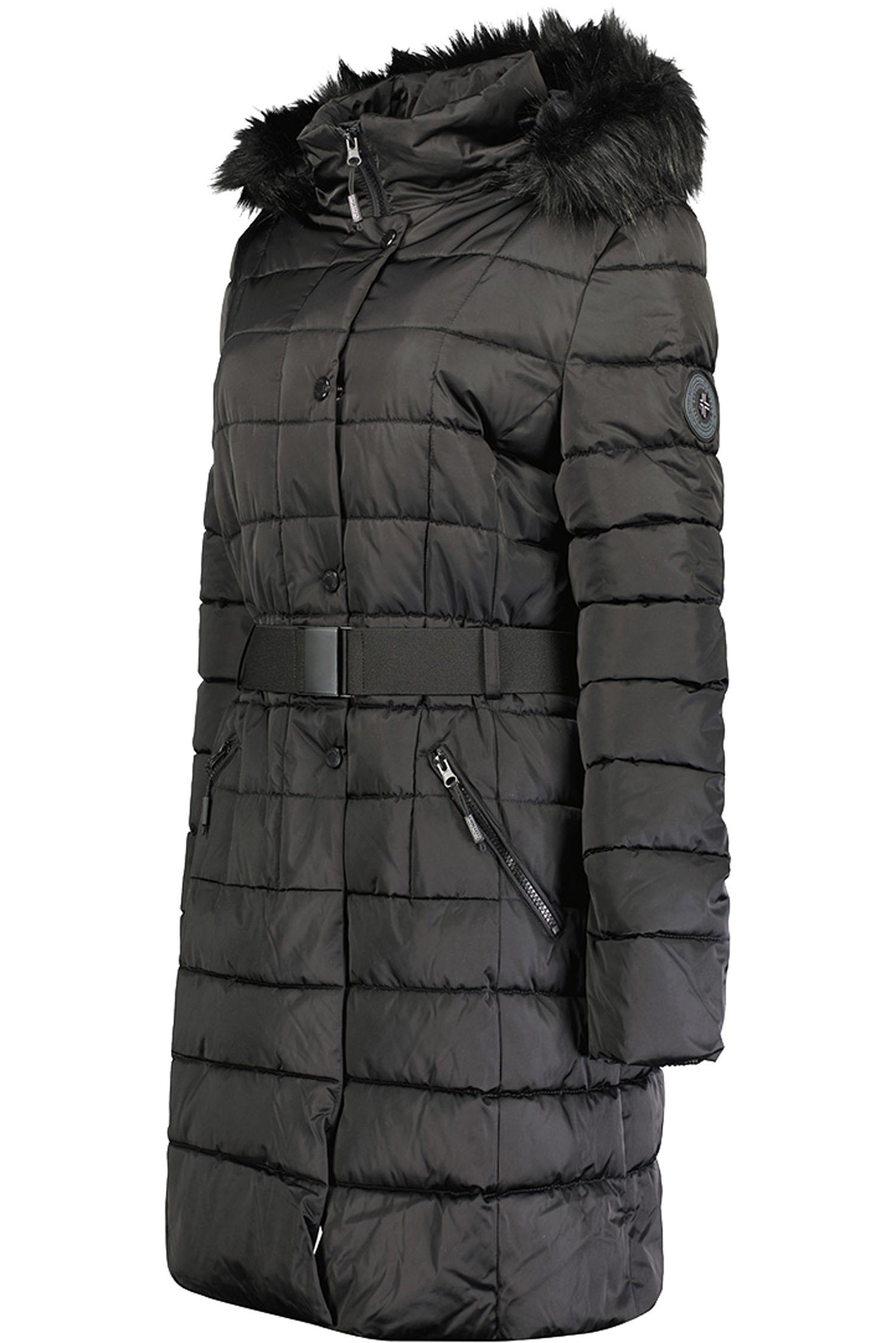Jacke schwarz Norway Geo mit baanemone Winterjacke elegante (1-St) Kunstfellkragen Damen