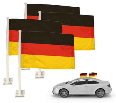 autogadget® Fahne 4er Autofahnen Autoflagge Deutschland Auto Fahne Fanartikel Fußball EM (4-St., 4 Autofahnen), Eine stabile Kunststoffstange und ein Clip