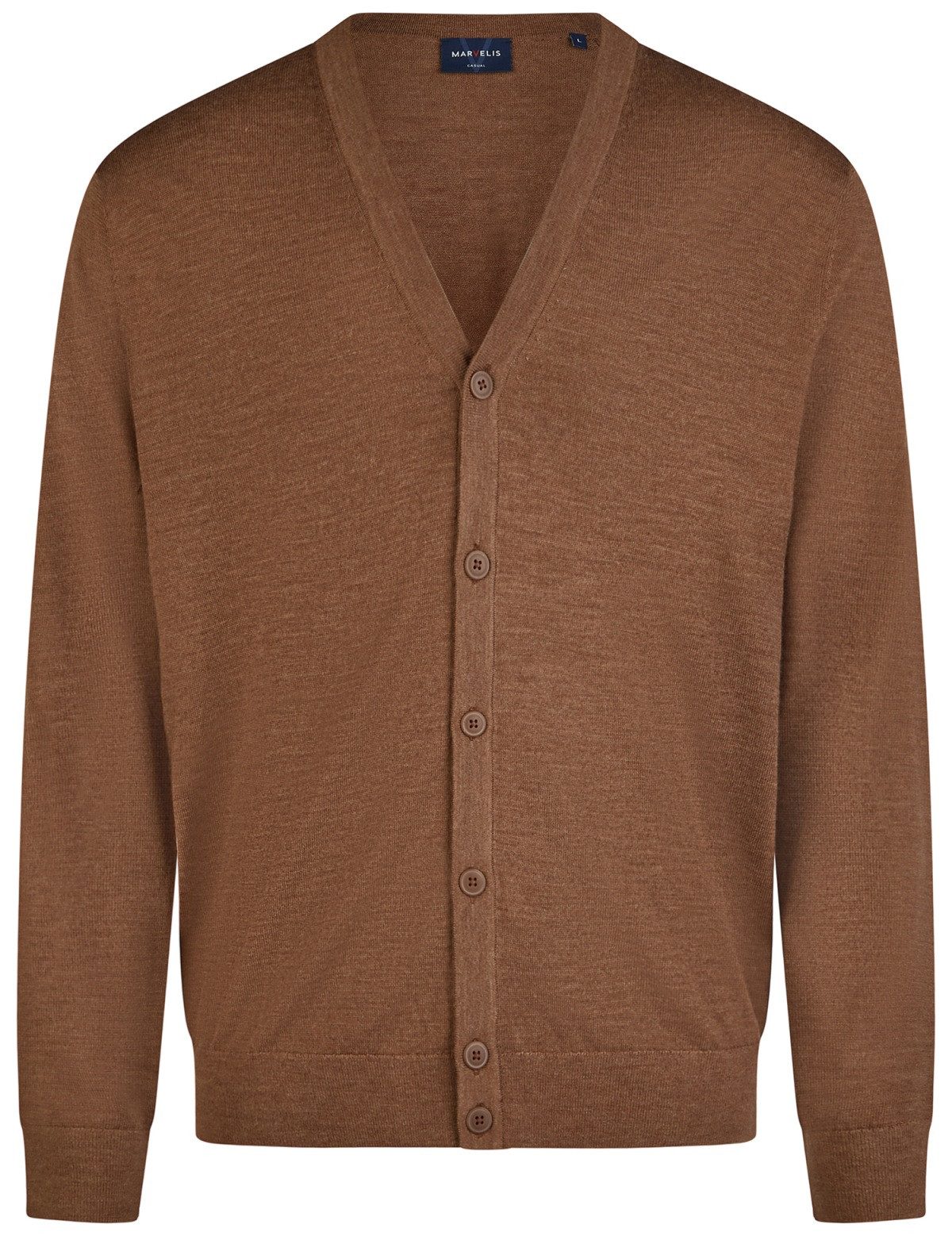 Strickjacke Cardigan - Merino - Casual Fit - Einfarbig - Braun