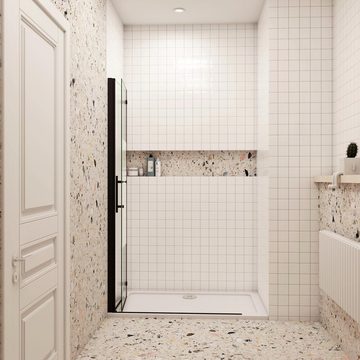 duschspa Duschwand Duschtür Falttür Trennwand Walk in Dusche Faltwand mit Milchstreifen, Einscheibensicherheitsglas, Sicherheitsglas, (Set), Glas, Nano Glas