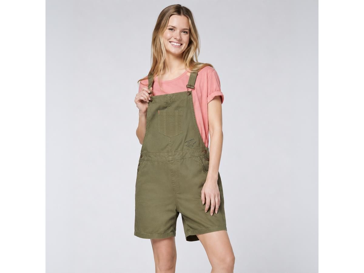 GARDENA Latzhose Damen, staubiges Olivgrün, Gr. 44 Jeans Latzshorts kurze Hose Baumwolle
