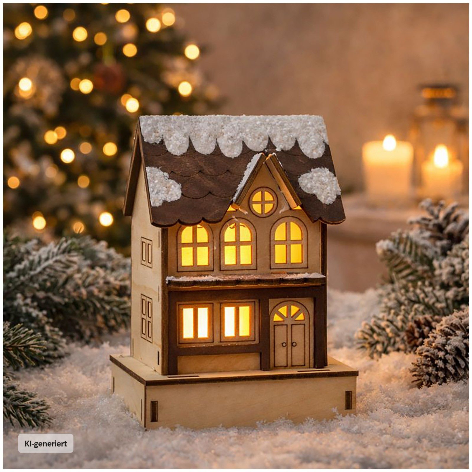 HGD Holz-Glas-Design Weihnachtsfigur LED Stadthaus Weihnachtsdekoration (Stück, 1 St., 1 Weihnachtsfigur)