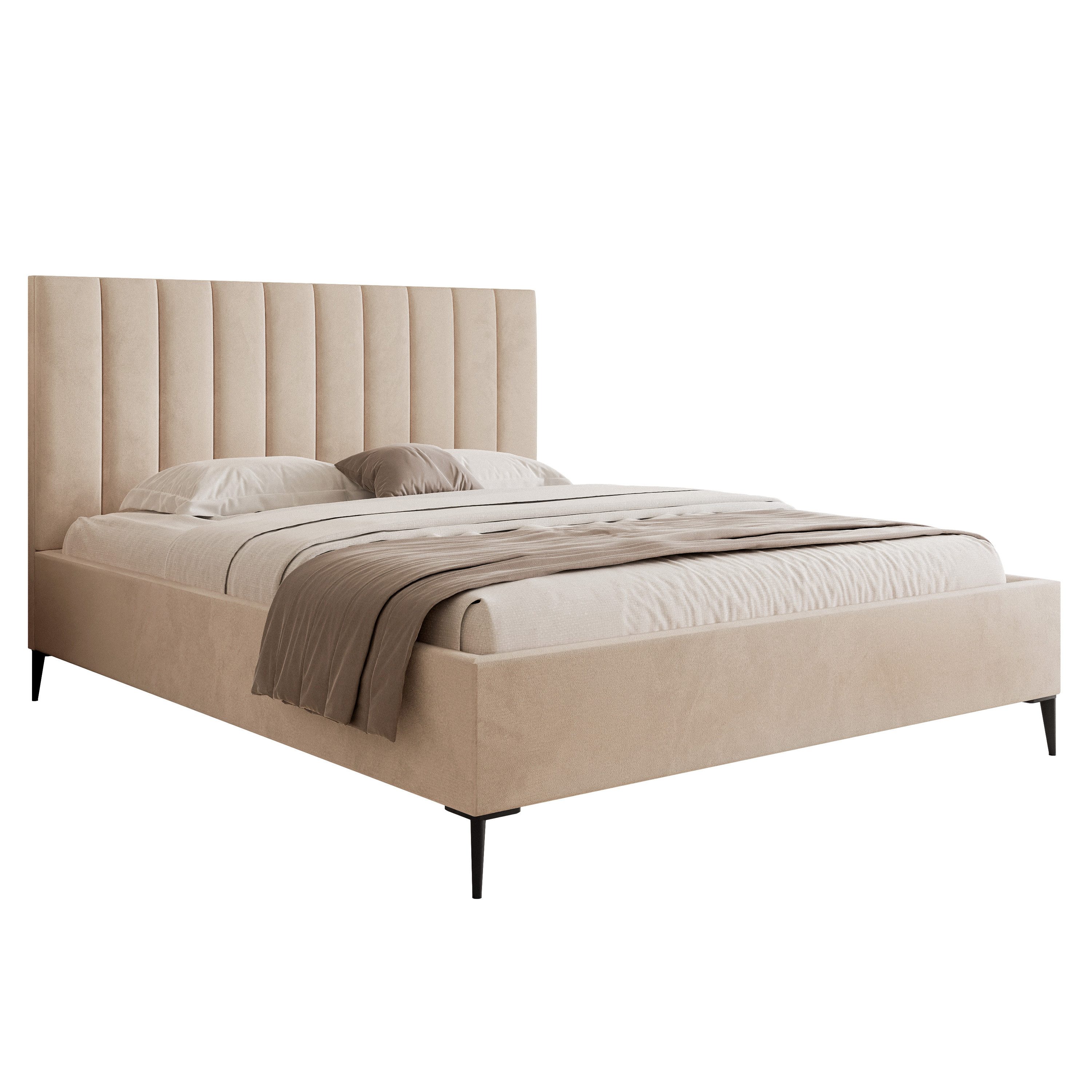 Goldstoff Polsterbett Elegantes Bett mit hohem Kopfteil & Stauraum für Schl günstig online kaufen