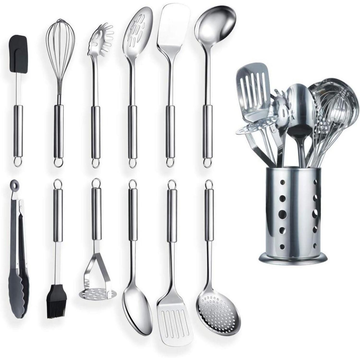 LuxusKollektion Kochbesteck-Set Küchengerät 12 Edelstahl Ständer Kochlöffel Halter Kt19a-13