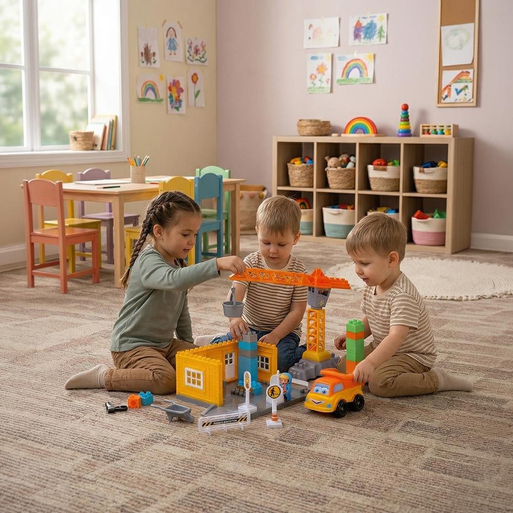 OGI MOGI TOYS Lernspielzeug Ogi Mogi Kran-Baustellenfahrzeug – Baustellen-Spielzeug für Kinder ab (1-St)