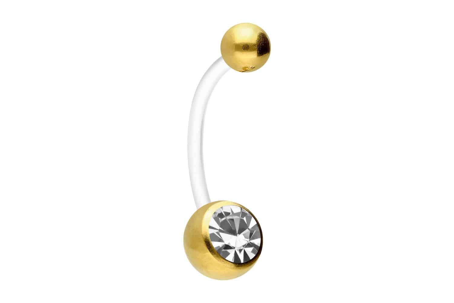Bauchnabelpiercing PTFE Bananabell mit Chirurgenstahl-Kugeln KRISTALL