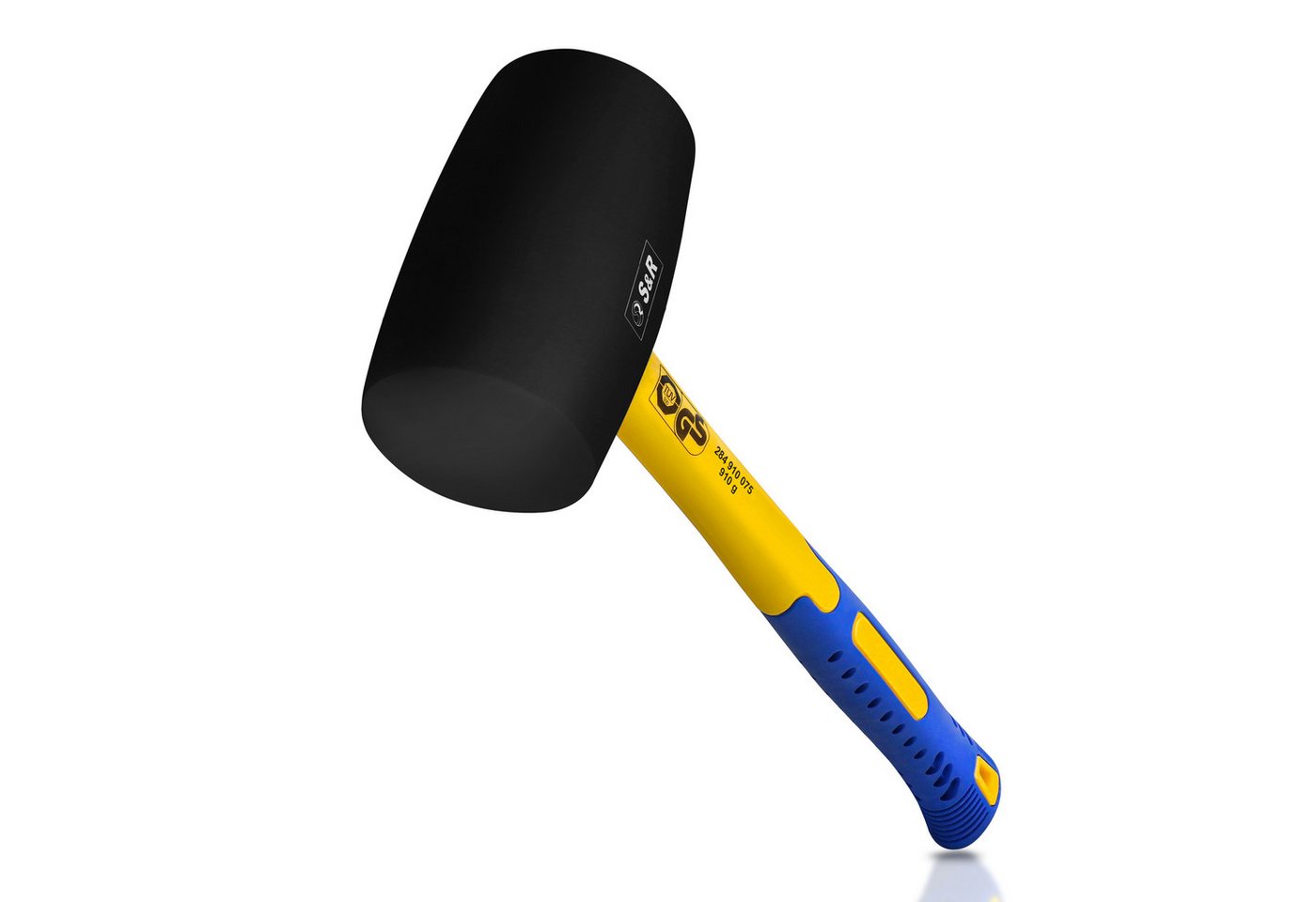 Thumbnail - S&R Gummihammer Schwarz 910g aus Naturkautschuk mit stoßdämpfendem Fiberglasstiel (1-St), für Außenarbeiten zB. Pflaster...