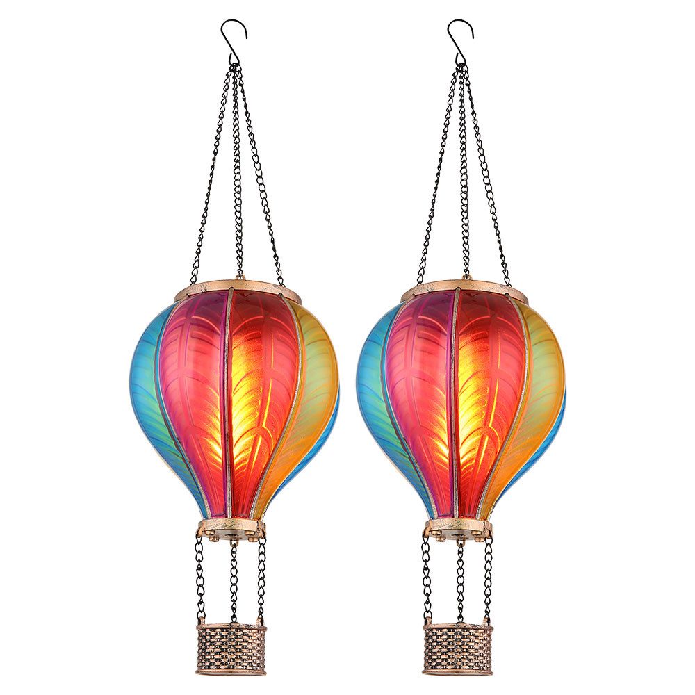 GLOBO LIGHTING LED Solarleuchte, LED-Leuchtmittel fest verbaut, Warmweiß, Solarlampe Außenleuchte Heißluftballon Feuereffekt Gartendeko 2er Set