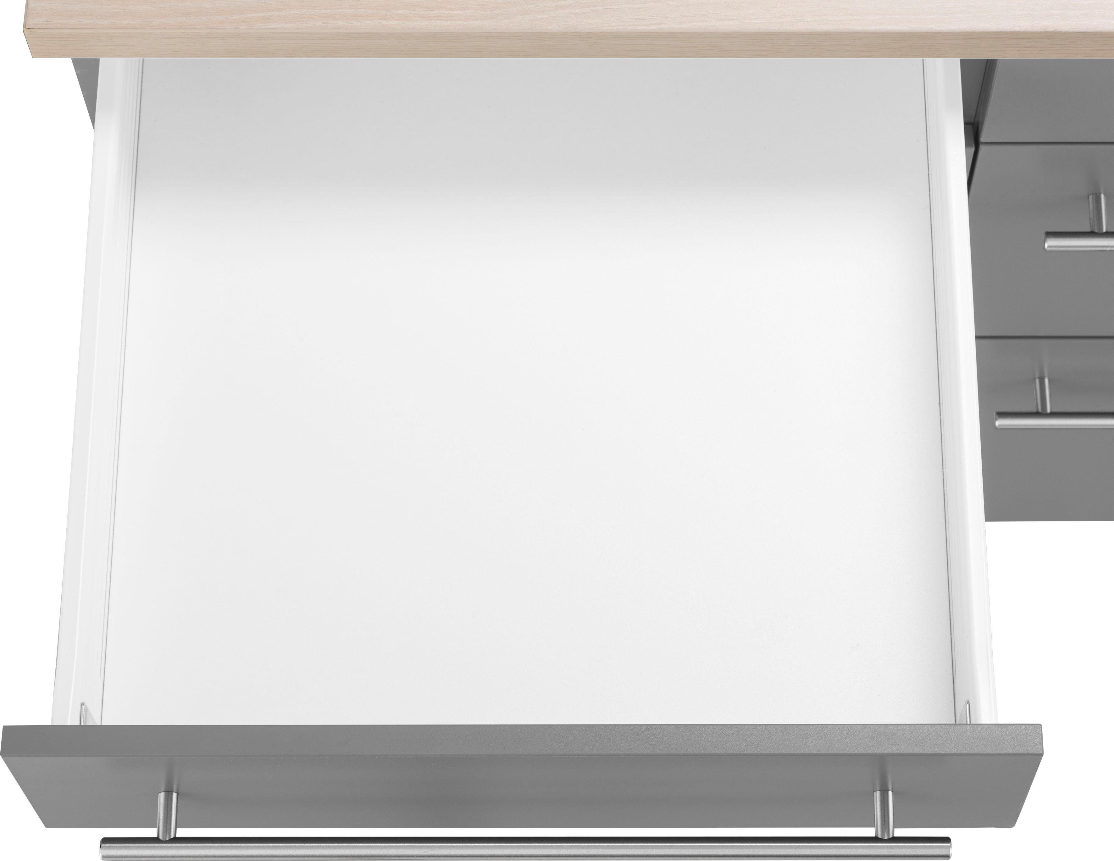 Kücheninsel mit Metallgriffen Stellbreite basaltgrau/basaltgrau-akaziefarben cm Füßen, OPTIFIT Bern, mit 160x95 höhenverstellbaren