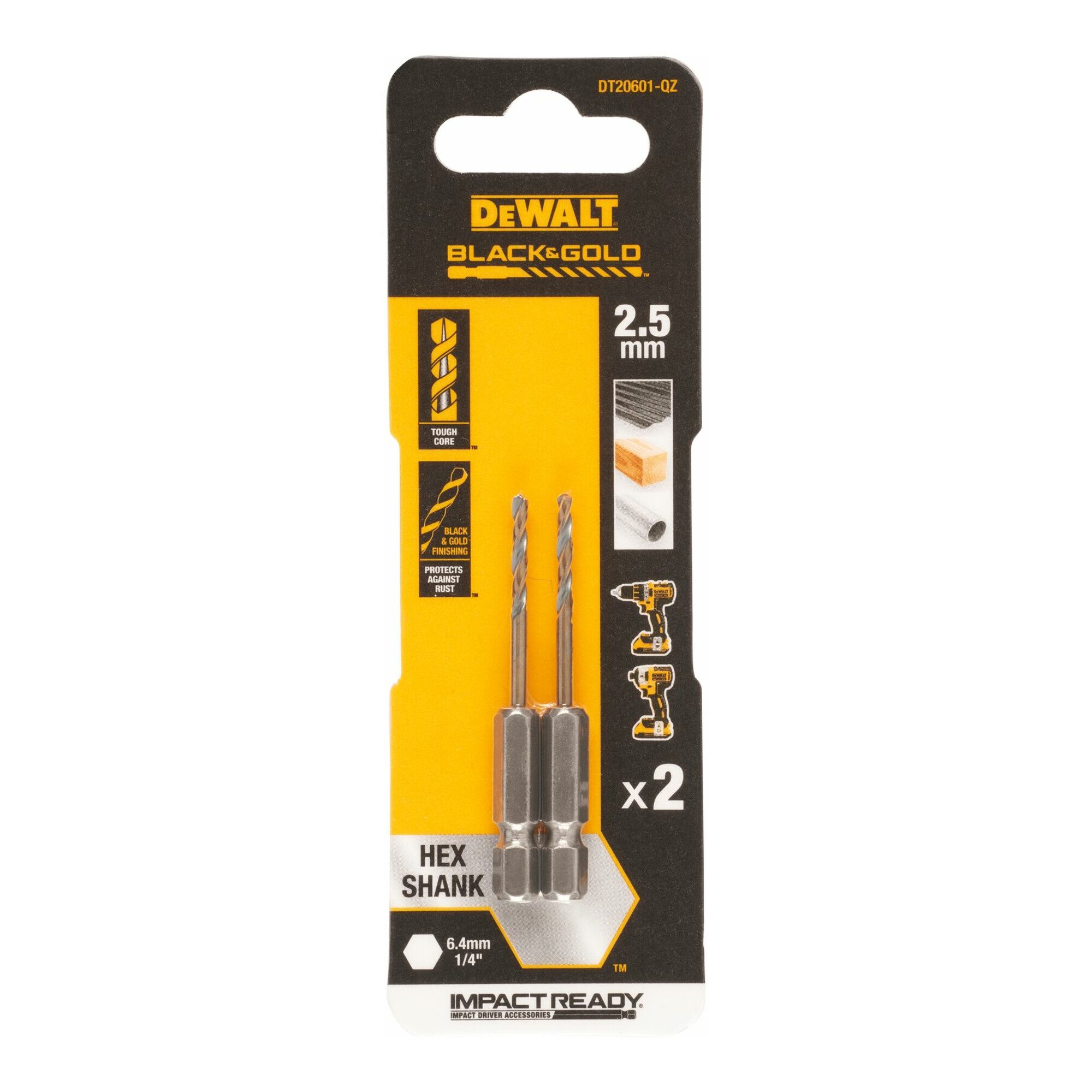 DeWalt Metallbohrer DEWALT Metallbohrer HSS-G, 2x2,5mm, Sechskant 2 Stk
