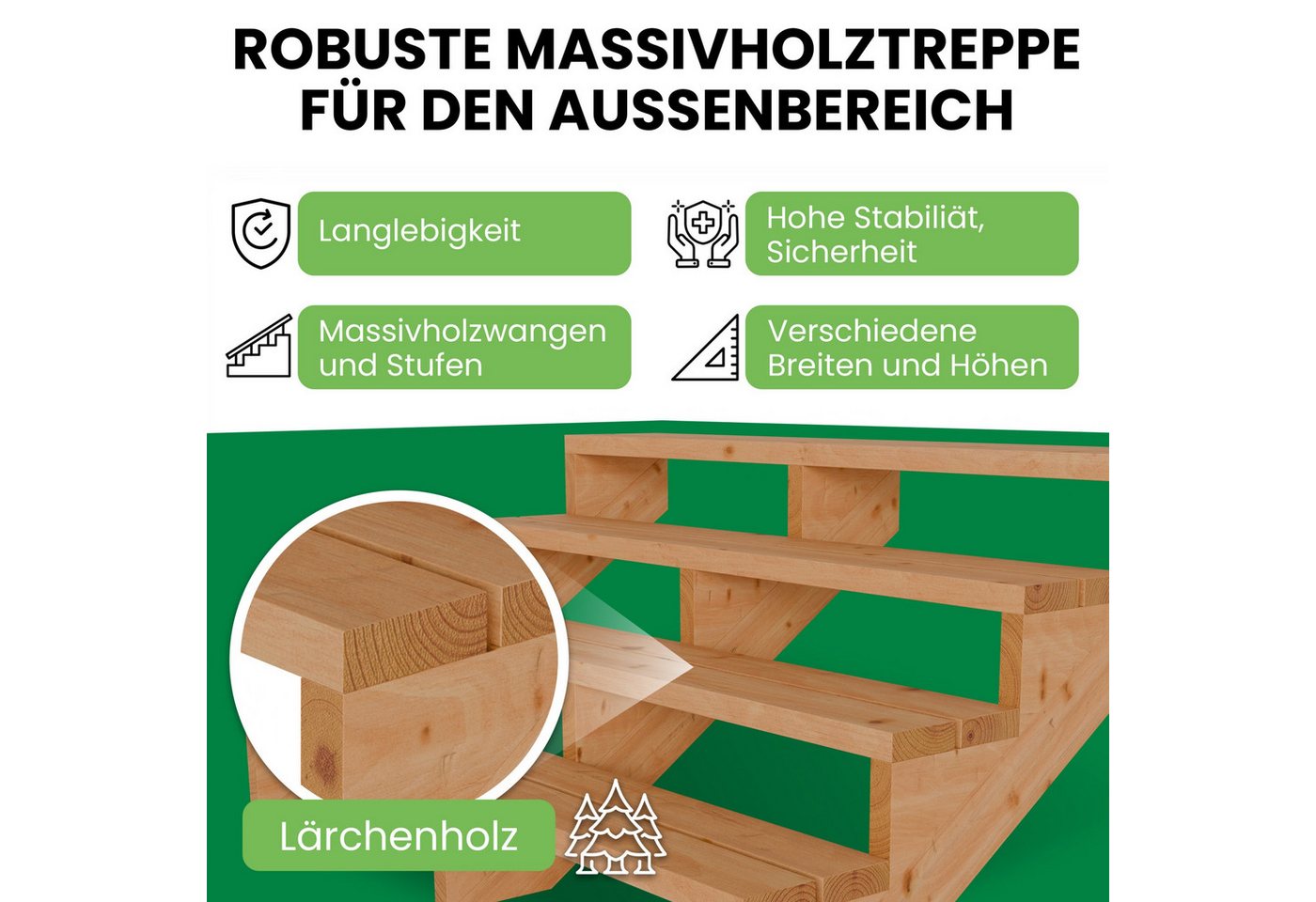 Thumbnail - Gartenwelt Riegelsberger Außentreppe Terrassentreppe aus Lärche Treppe Stufen Wangentreppe Breite