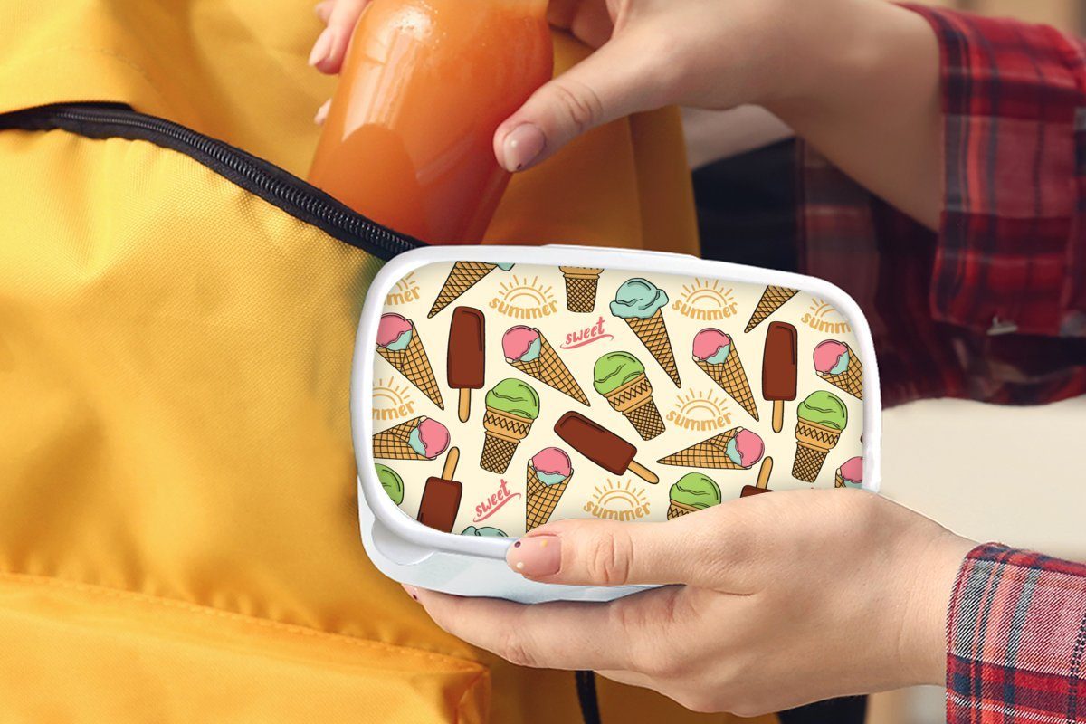 Kinder MuchoWow Jungs und und Lunchbox für Mädchen für Lebensmittel Eiscreme, Kunststoff, Brotbox Erwachsene, Brotdose, weiß - - (2-tlg), Muster