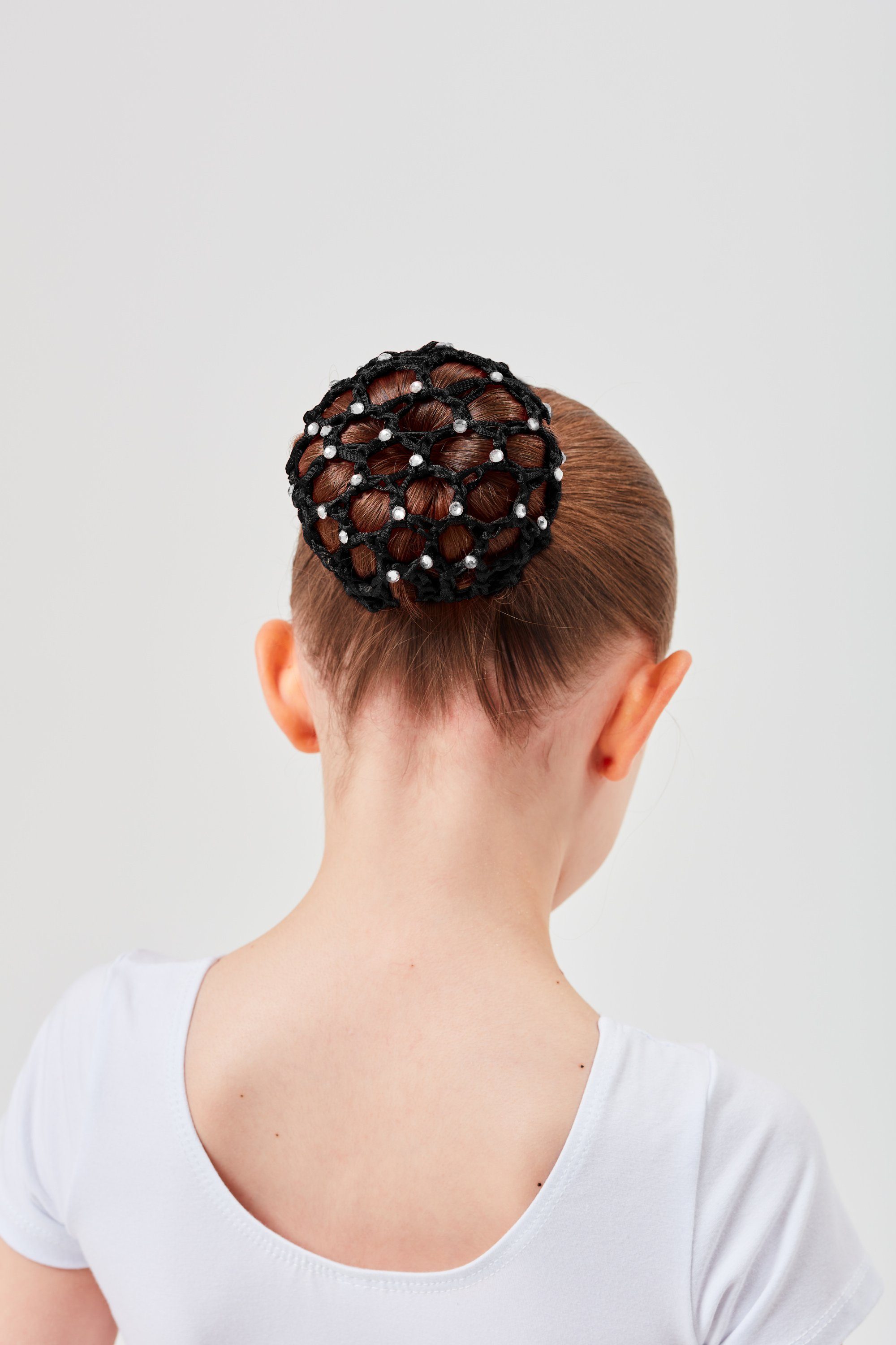 tanzmuster Haarnetz Ballett Duttnetz Mila mit Glitzersteinen und Haargummi, Knotennetz für Mädchen für den perfekten Dutt