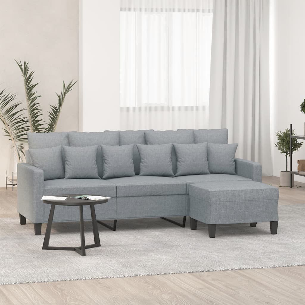 vidaXL Sofa 3-Sitzer-Sofa mit Hocker Hellgrau 180 cm Stoff