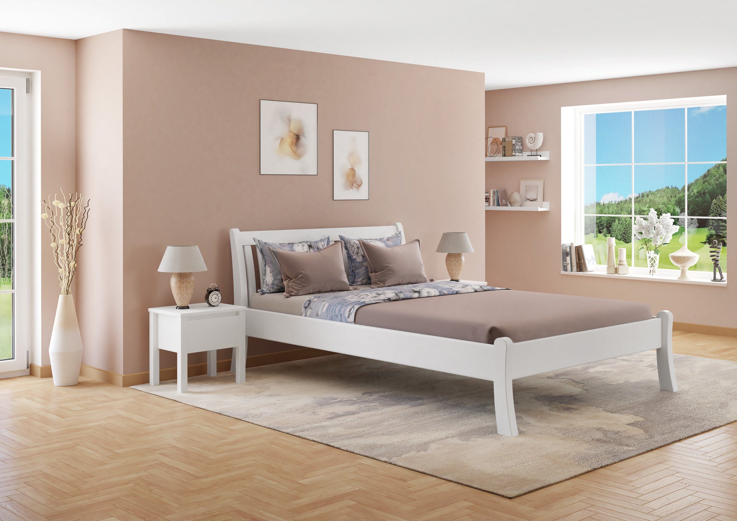 ERST-HOLZ Bettgestell Weißes Geschwungenes Französisches Bett 140 x 200 cm günstig online kaufen