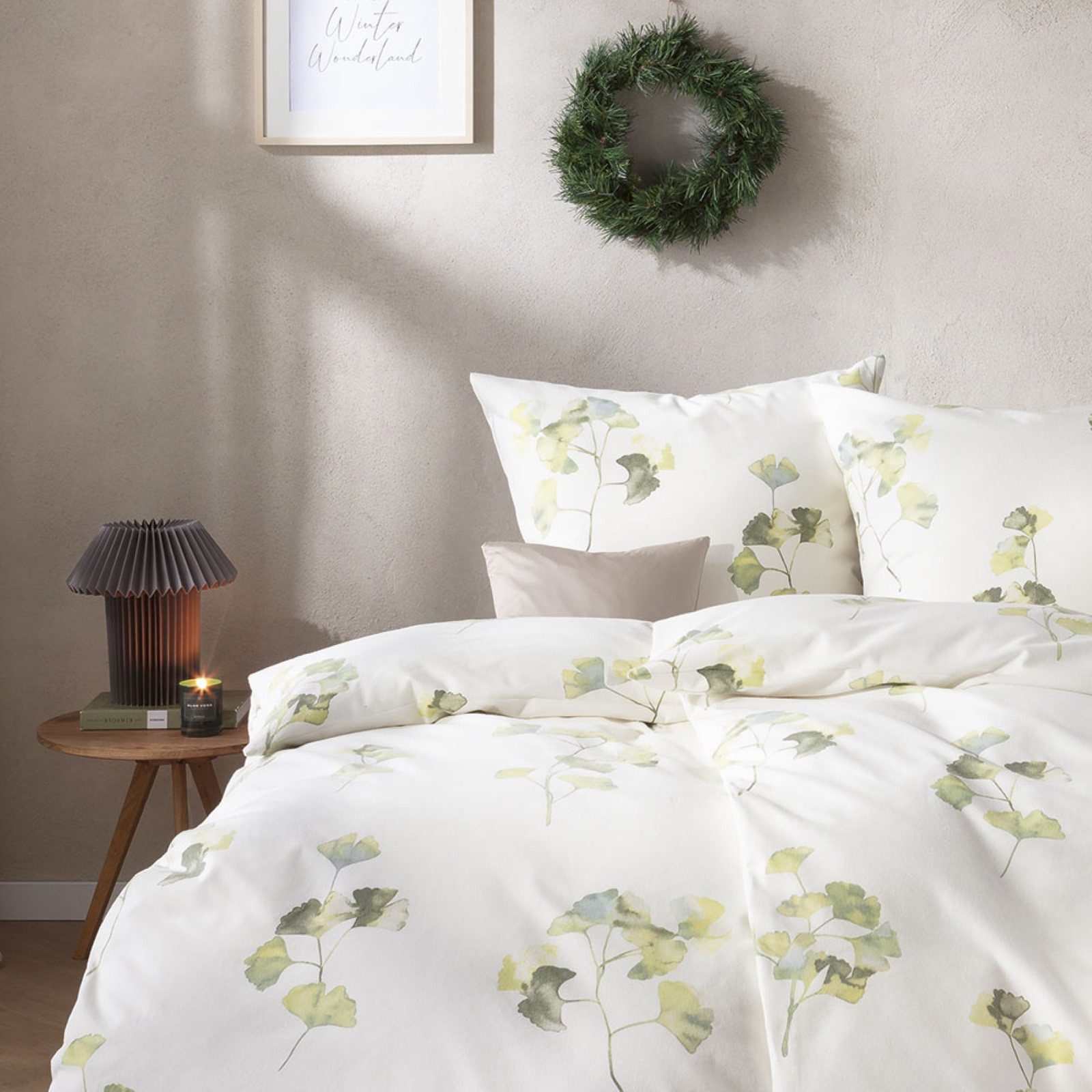 Estella Bettwäsche Estella Samt + Seide Flanell Bettwäsche 135x200 Velturno grün Gingko, Flanell, 2 teilig, für kalte Wintermonate