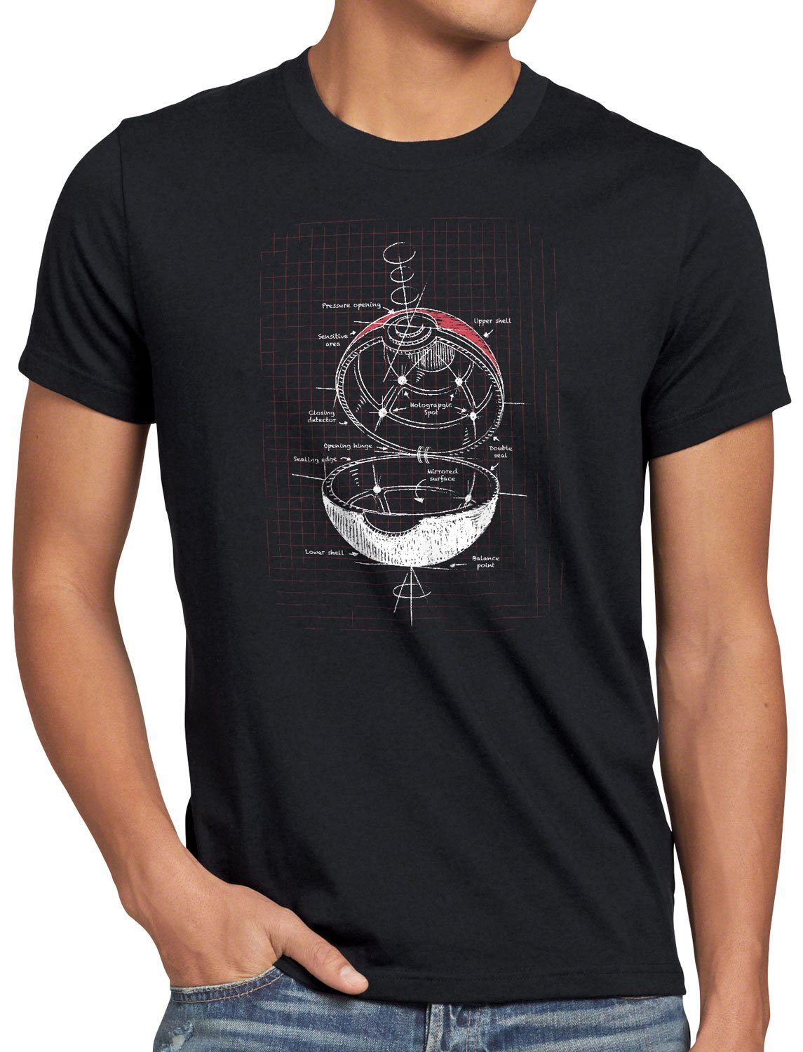 style3 Print-Shirt Herren T-Shirt monster online Pokéball Scribble spiel