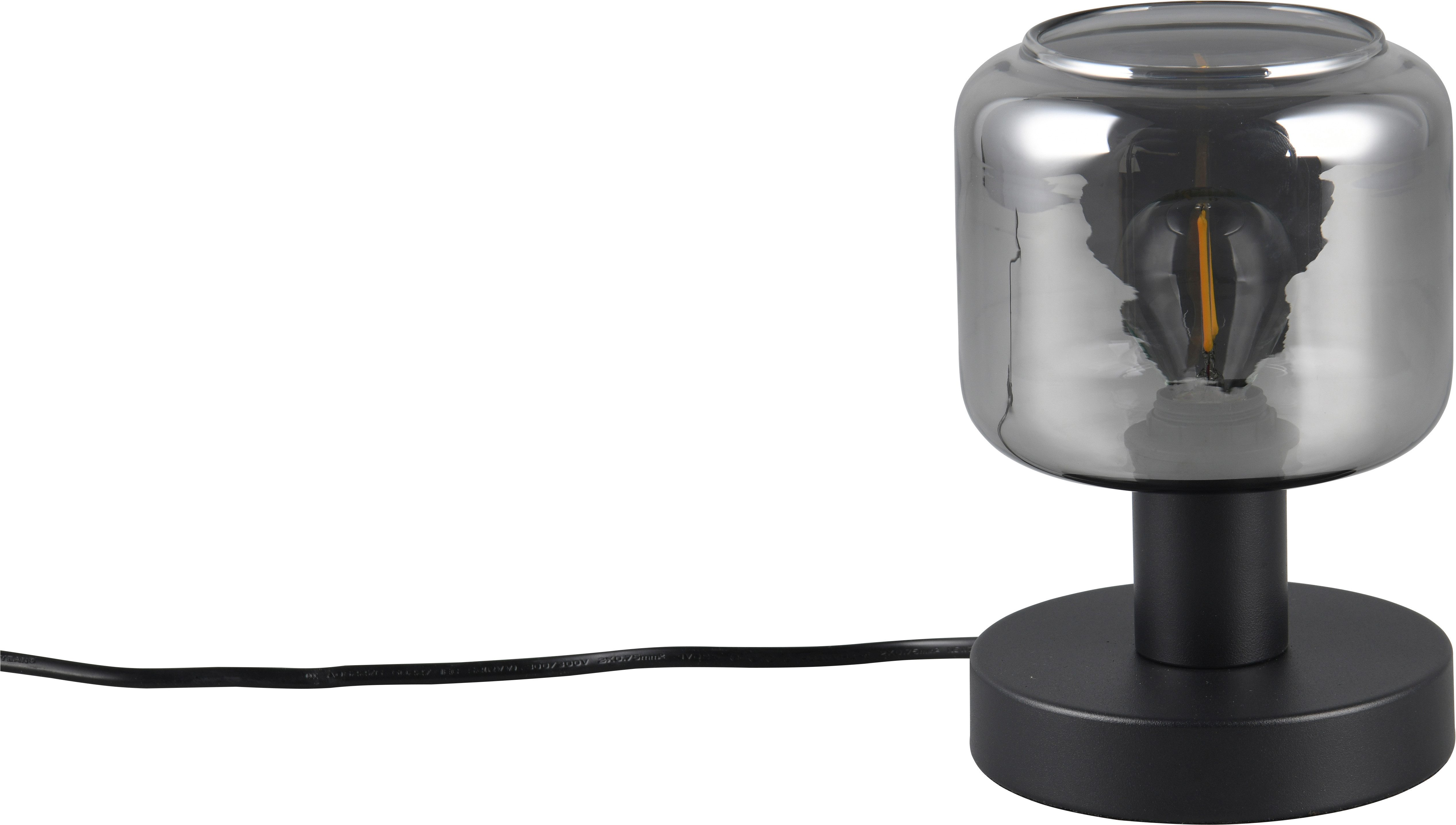 TRIO Leuchten Tischleuchte MATARO, Tischlampe mit Glasschirm, exkl 1x E14 max 10W, Schnurschalter, Ein-/Ausschalter, Leuchtmittel wechselbar, warmweiß - kaltweiß, mit chrombedampften Glas Lampenschirmen smokefarbig, Ø 12 cm H.18cm