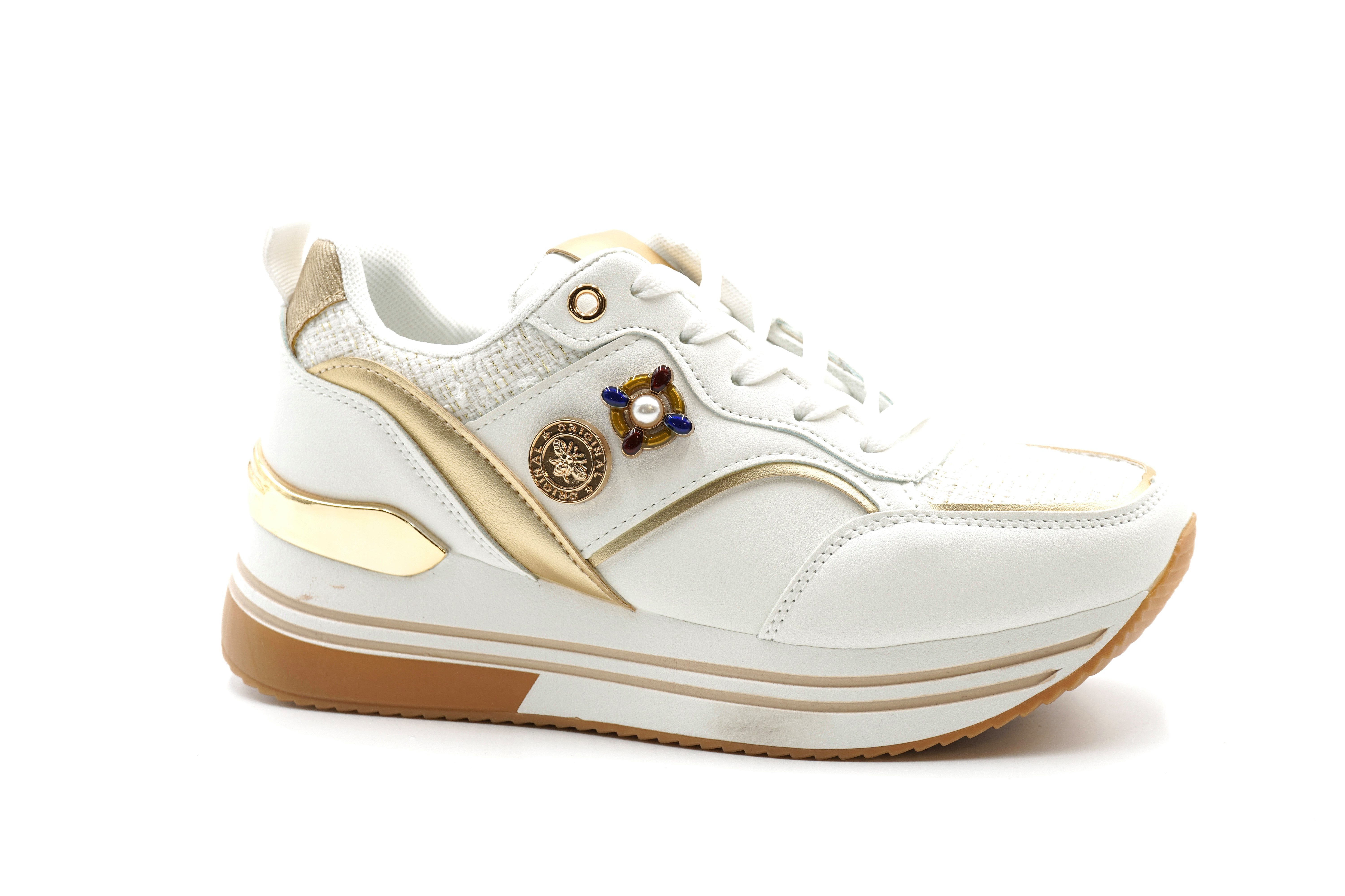 Sonderpostendiscount Damenschuhe Sneaker mit Keilabsatz Weiss Modell 8-153 günstig online kaufen