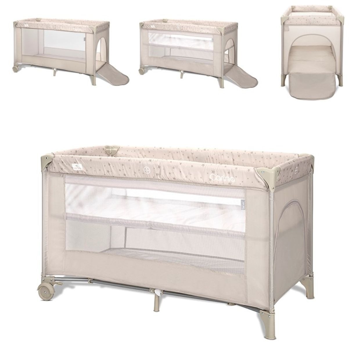 Lorelli Baby-Reisebett Reisebett Carina 2 Ebenen, Matratze Tragetasche faltbar Räder mit Bremse