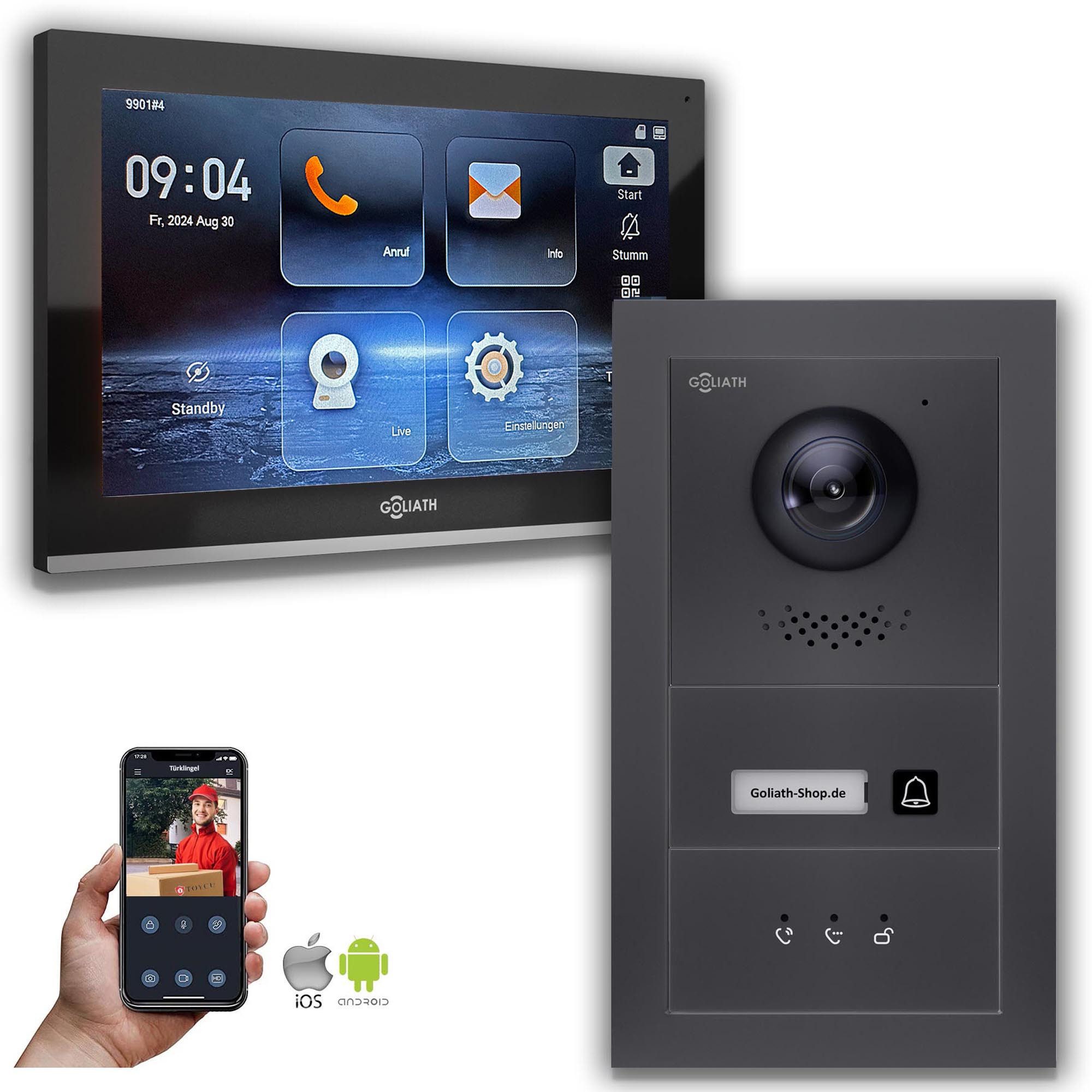 Goliath Intercom Video-Türsprechanlage Goliath IP Video Türsprechanlage mit Kamera 10-Zoll Anthrazit (Privat oder Gewerblich)