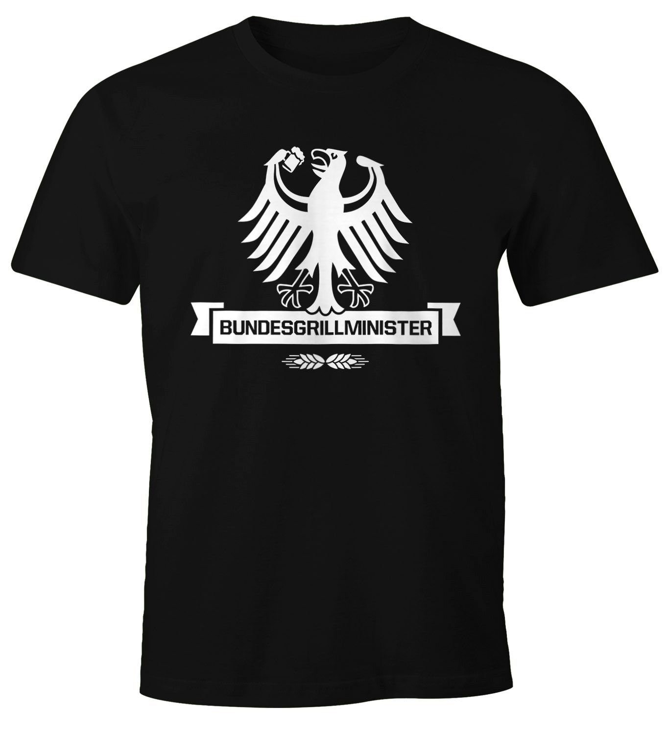 MoonWorks Print-Shirt Herren T-Shirt Bundesgrillminister Print Grillen Sommer BBQ Spruchshirt Fun-Shirt Barbecue Fleisch mit Moonworks®