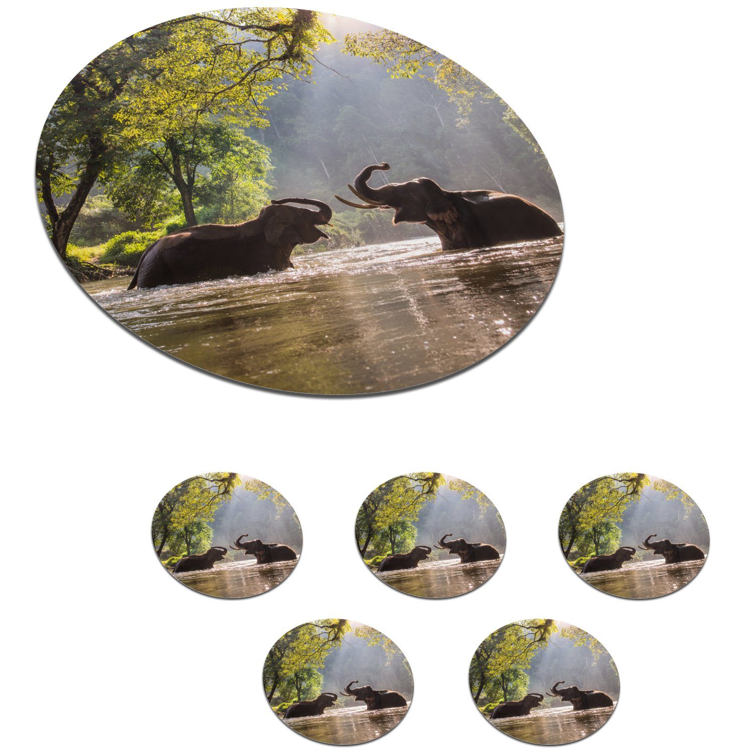 Tiere Bäume für Gläser, MuchoWow Glasuntersetzer Zubehör Wasser Korkuntersetzer, Elefant - 6-tlg., Tasse, Becher - Tassenuntersetzer, Sonne, Getränkeuntersetzer, - -