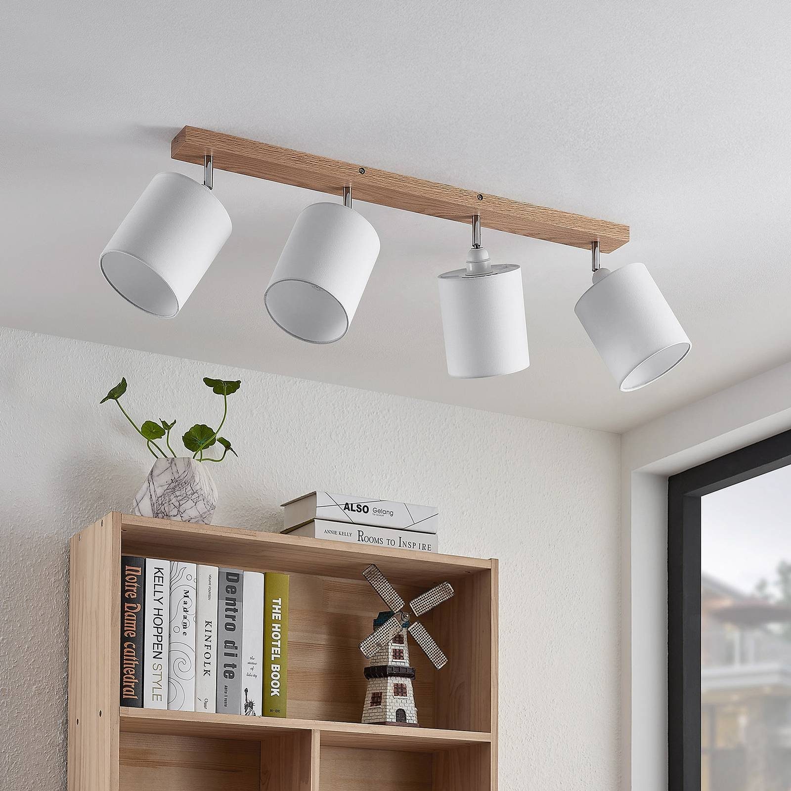 Lindby Deckenstrahler Imarin, Holz IP20, 4 x 15 W LED
