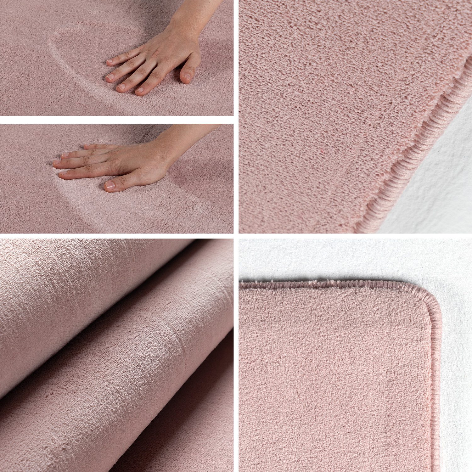 KADIMA DESIGN Teppich LECH Wohnzimmer Waschbar Schlafzimmer Wohnzimmerteppich Esszimmer Uni, Rechteckig, Höhe: 9 mm, Rosa, 160x230 cm, Modern Esszimmerteppich Fußbodenheizung Waschbar