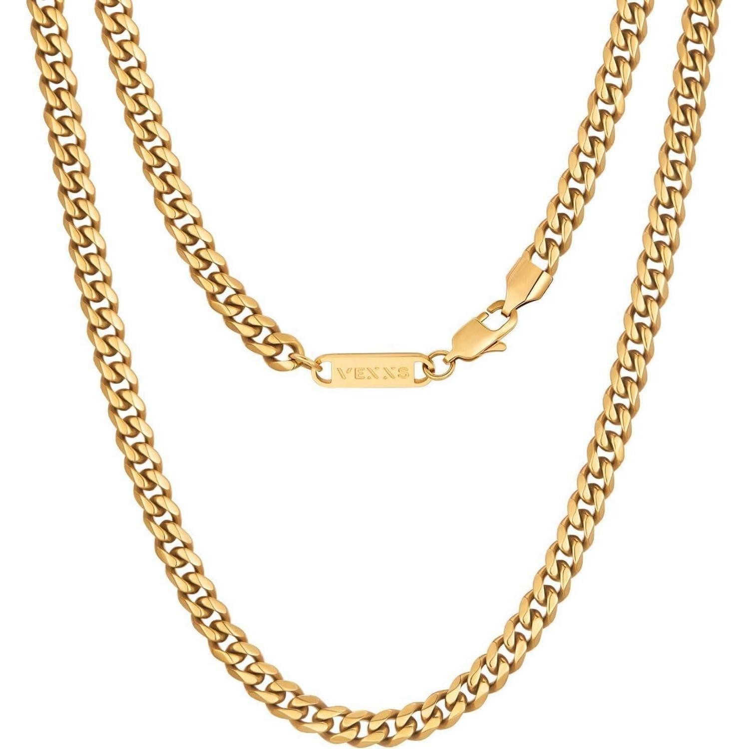LuxusKollektion Panzerkette Halskette Herren Panzerkette Cuban 18K Gold Golden-5mm 46.0 Zentimeter
