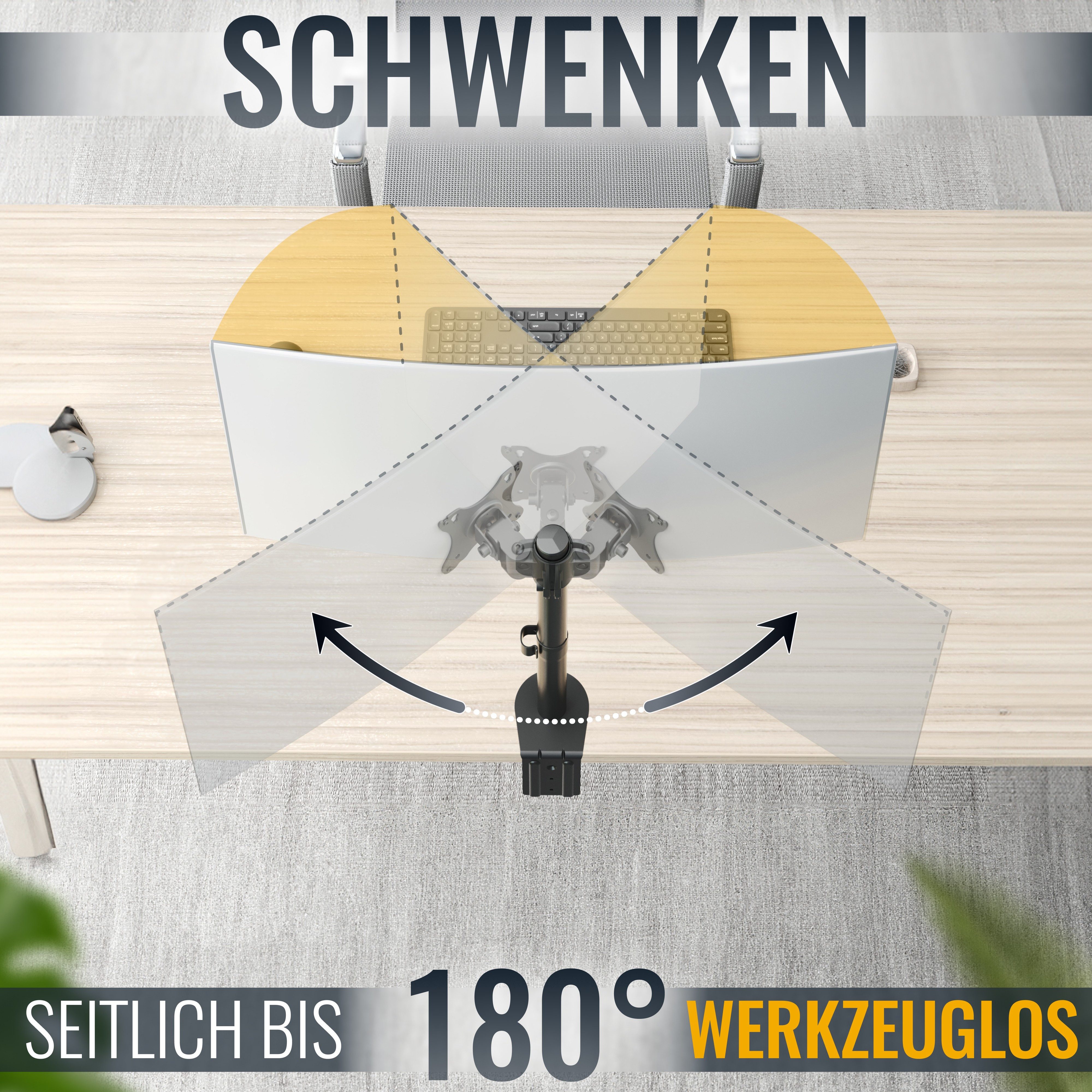 RICOO Monitor-Halterung Monitor Tischhalterung mit Schwenk- und Neigefunktion TS3411, (bis 32 Zoll, VESA 75x75 und 100x100, 1-tlg., 8 kg Belastbarkeit, von 43-81 cm (17"-32) Bildschirm-Diagonale, neigbar +/-30°, schwenkbar bis 180°, drehbar bis 360)